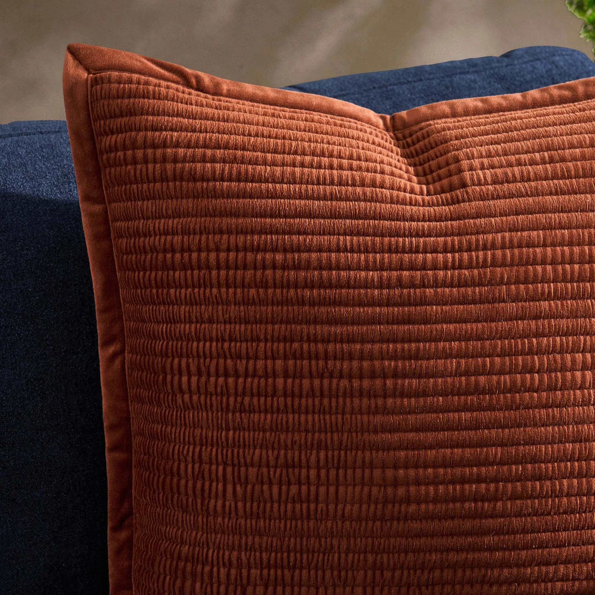 Leona Luxury Quilted Velvet Sofa Cushion Cover - Rust - Image 2