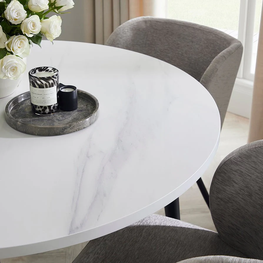 Lila Marble Effect 90cm Seater Dining Table - White - Image 2