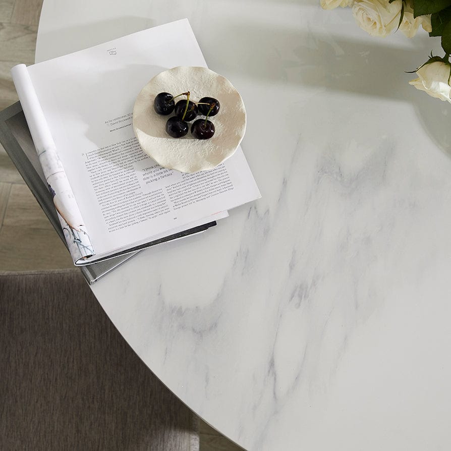 Lila Marble Effect 90cm Seater Dining Table - White - Image 3
