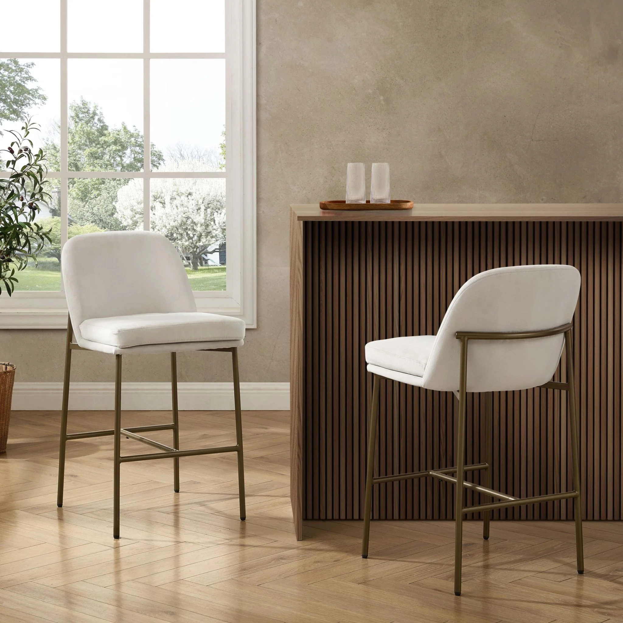 Lily Set of 2 Barstools - Ecru