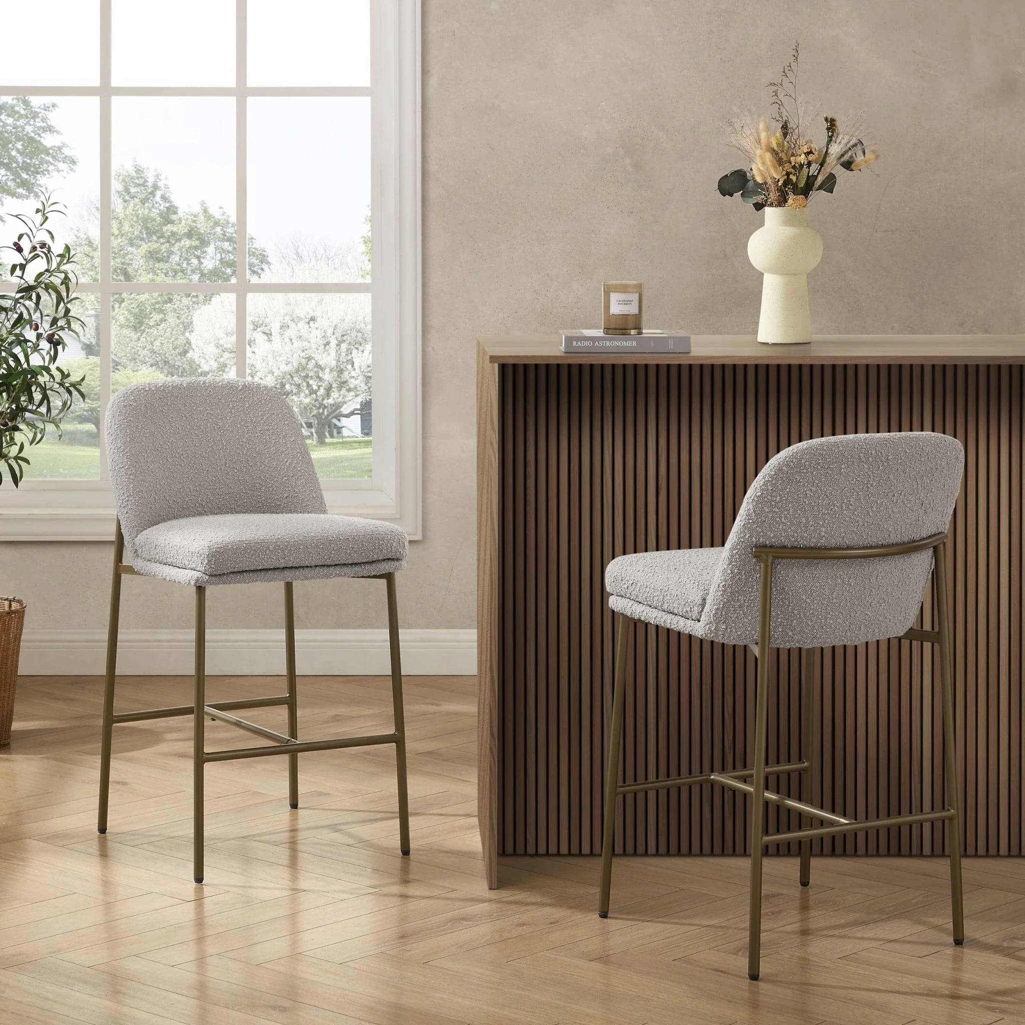 Lily Set of 2 Barstools - Taupe Boucle
