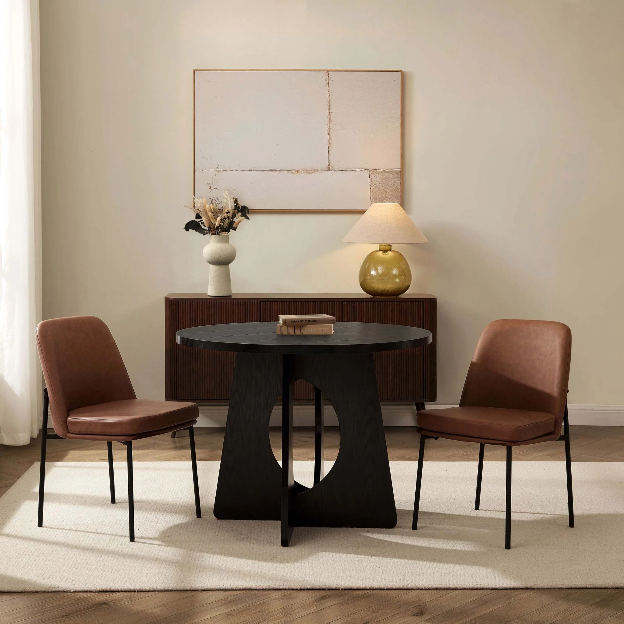 Lily Set of 2 Dining Chairs - Faux Leather Tan