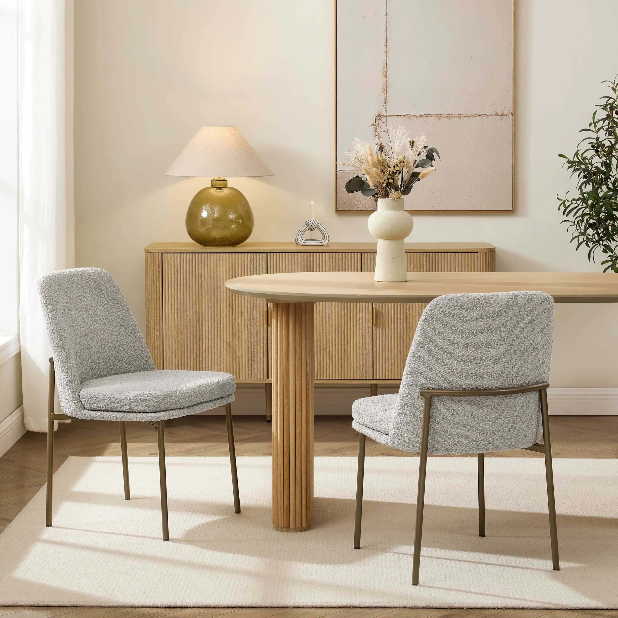 Lily Set of 2 Dining Chairs - Taupe Boucle