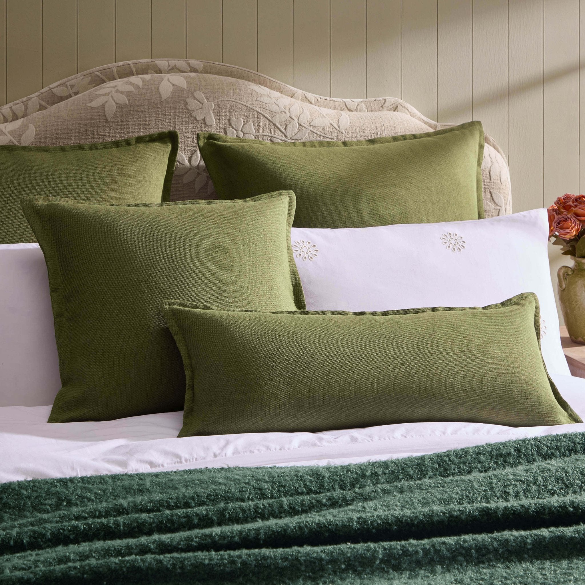 Linen Blend Cushion Cover - Olive Green - Image 2