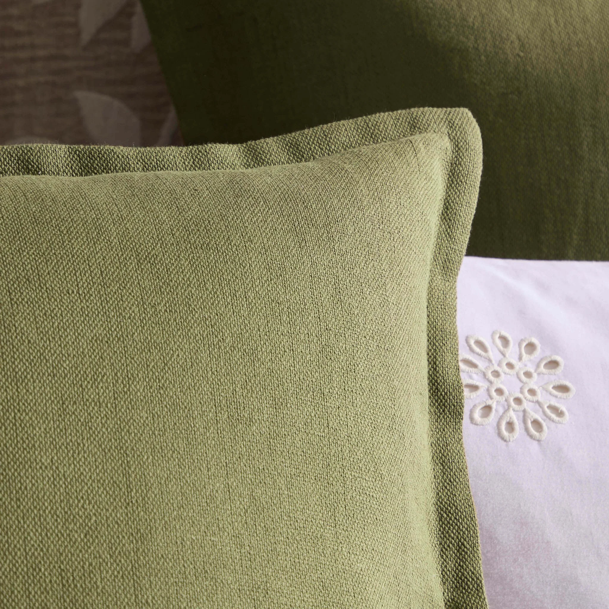 Linen Blend Cushion Cover - Olive Green - Image 3