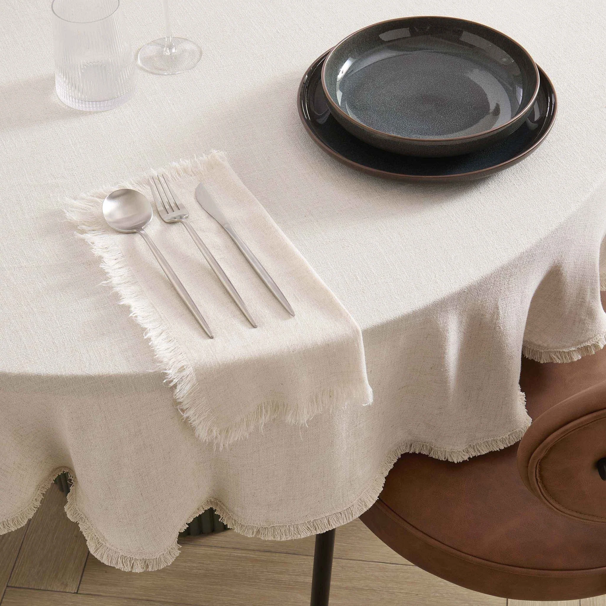 Linen Blend Round Tablecloth - Sand - Image 2