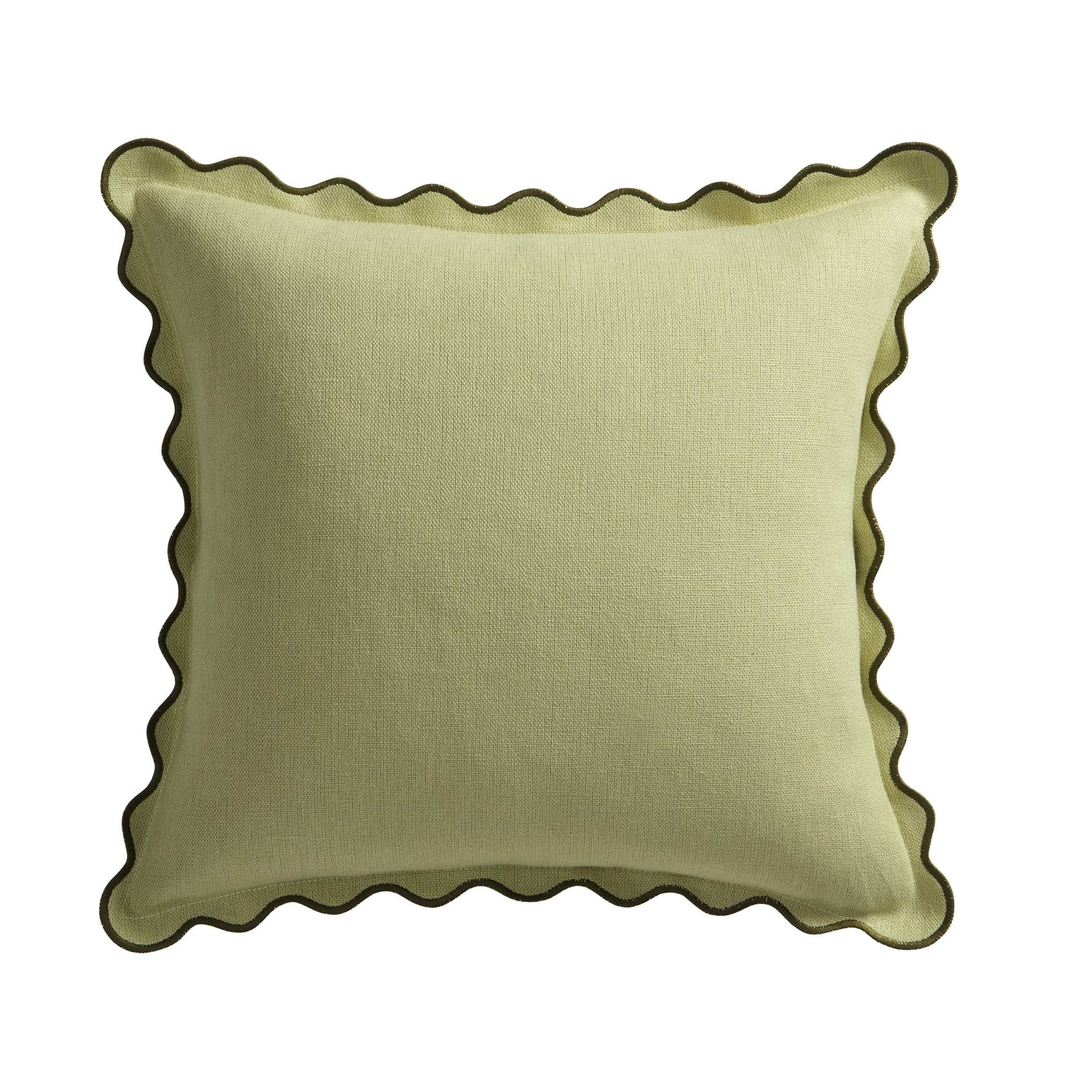 Linen Blend Scallop Edge Cushion Cover - Green - Image 4