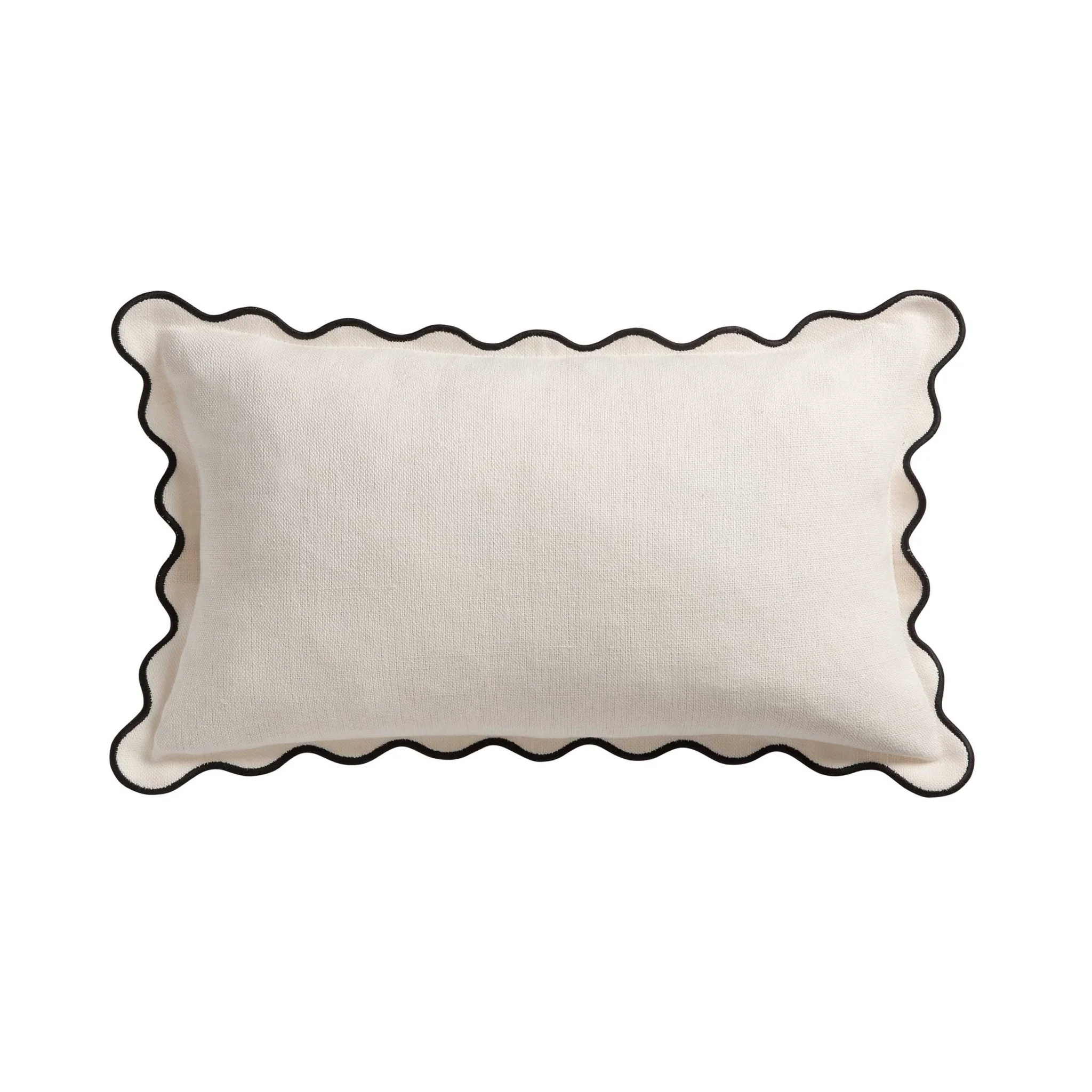 Linen Blend Scallop Edge Cushion Cover - Natural/Black - Image 6