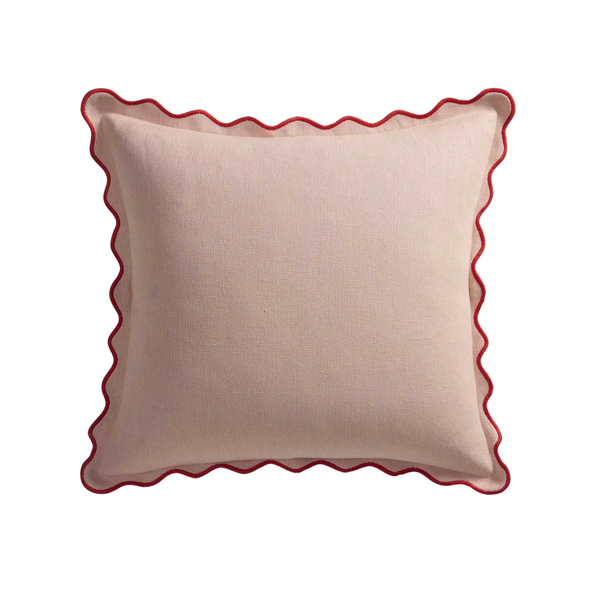 Linen Blend Scallop Edge Cushion Cover - Pink/ Red - Image 4