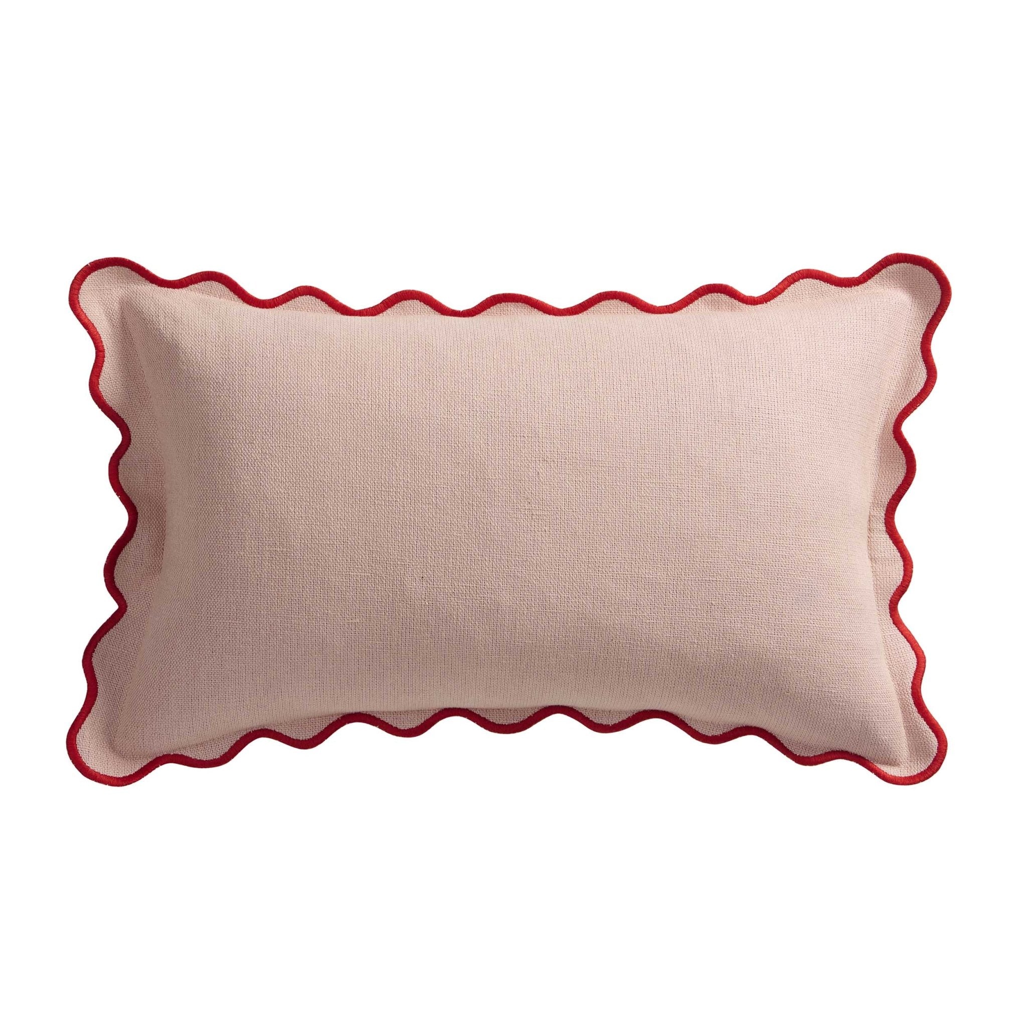 Linen Blend Scallop Edge Cushion Cover - Pink/ Red - Image 5
