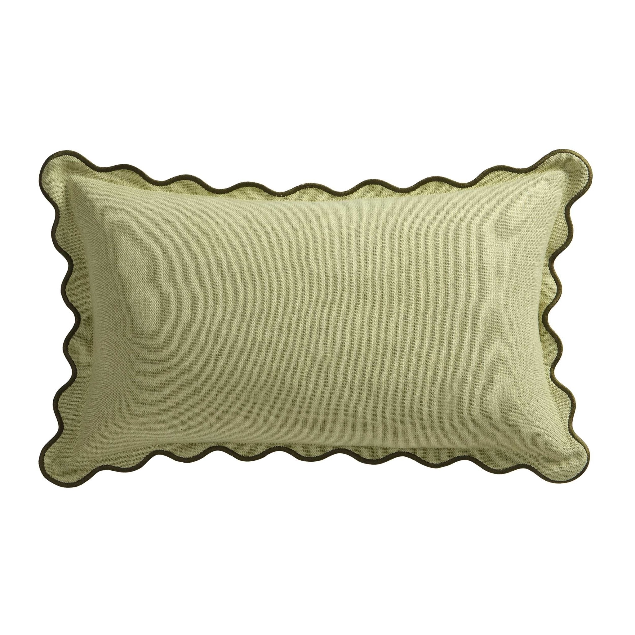 Linen Blend Scallop Edge Sofa Cushion Cover - Green - Image 5