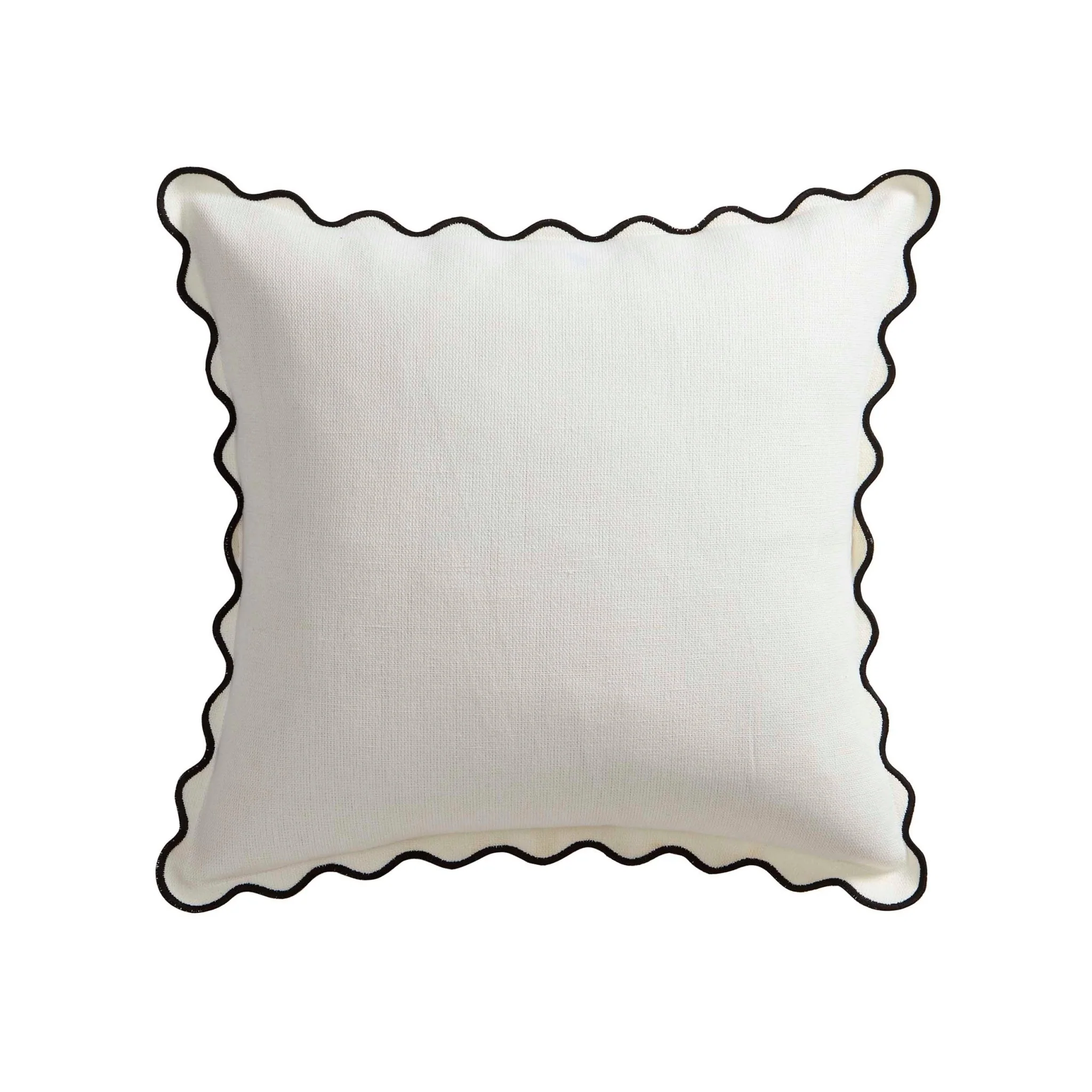 Linen Blend Scallop Edge Sofa Cushion Cover - Natural/Black - Image 4