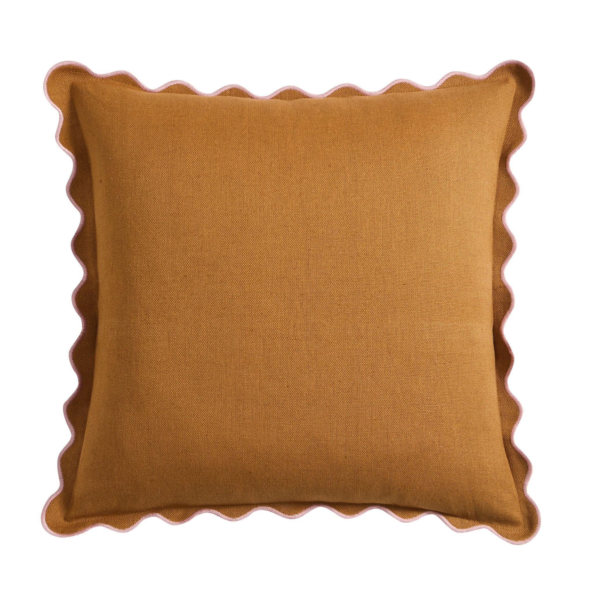 Linen Blend Scallop Edge Cushion Cover - Orange/Pink - Image 5
