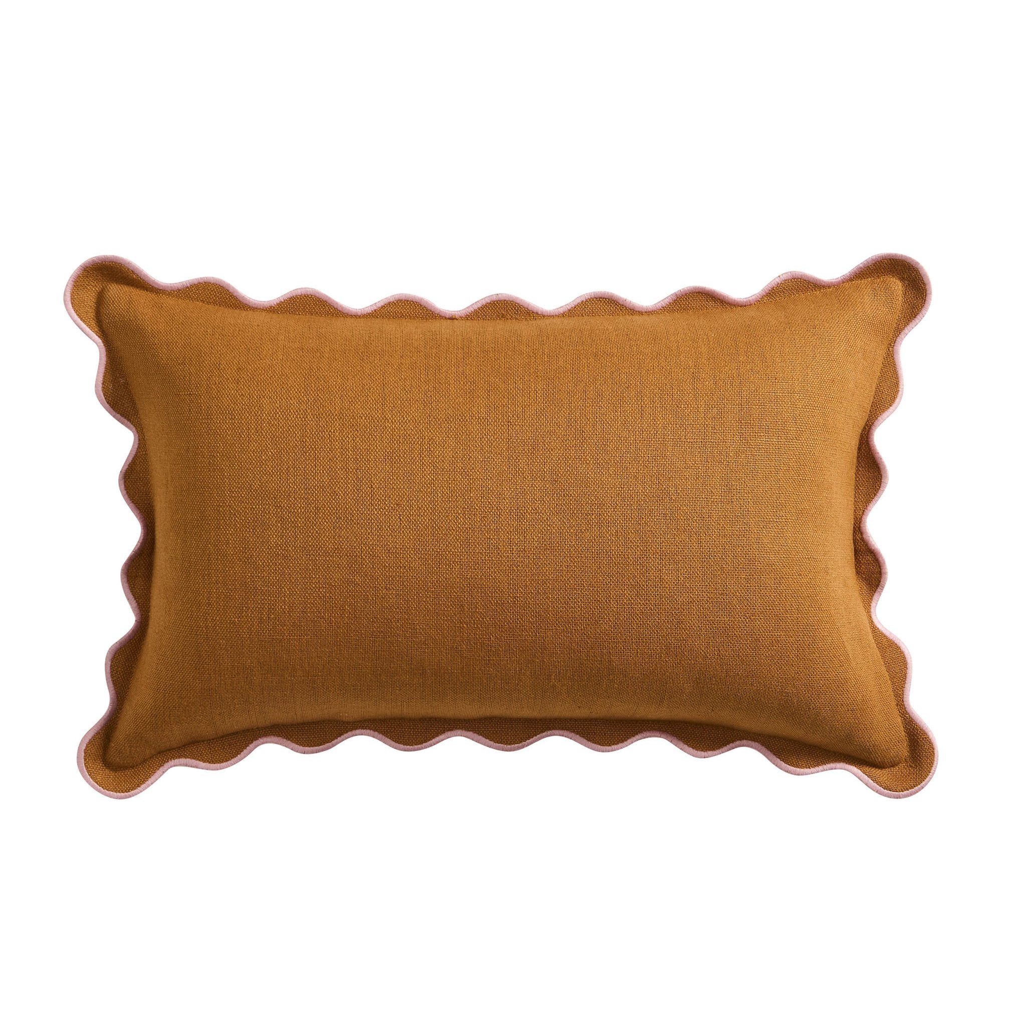 Linen Blend Scallop Edge Cushion Cover - Orange/Pink - Image 6