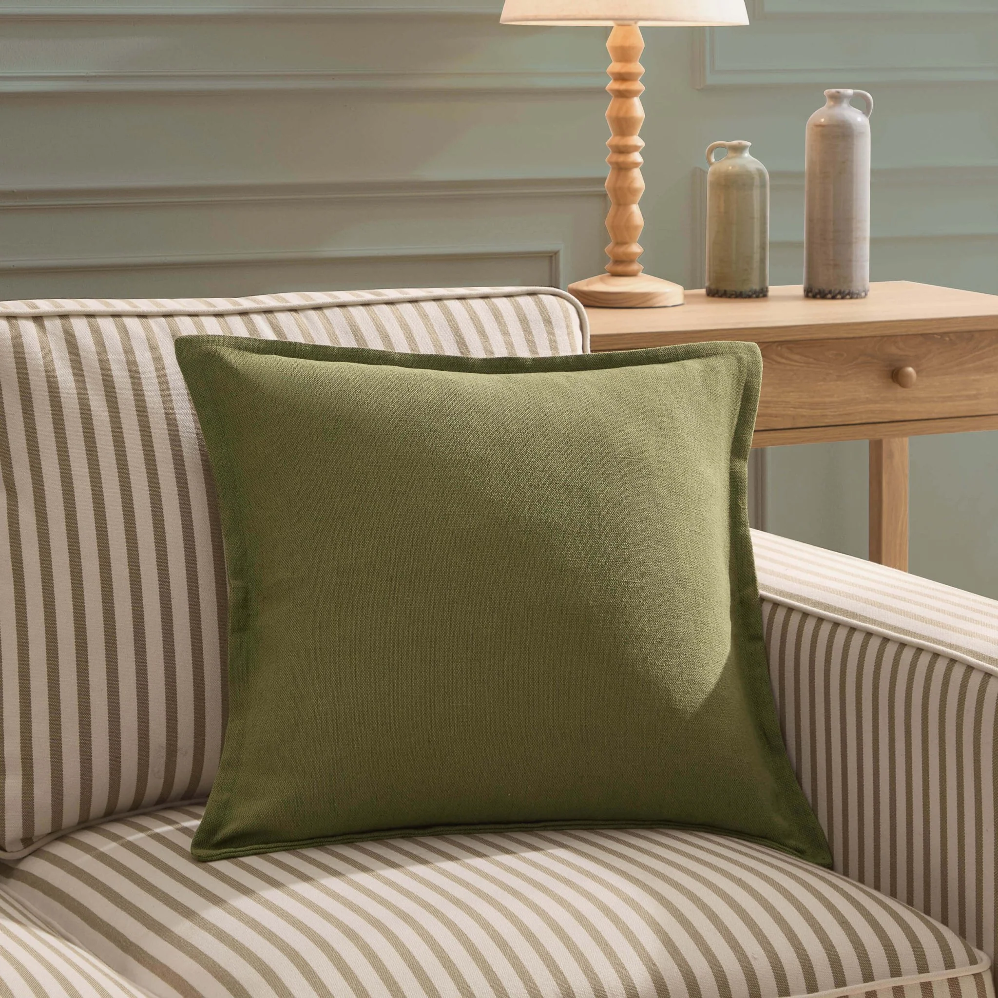 Linen Blend Sofa Cushion Cover - Olive Green - Image 2