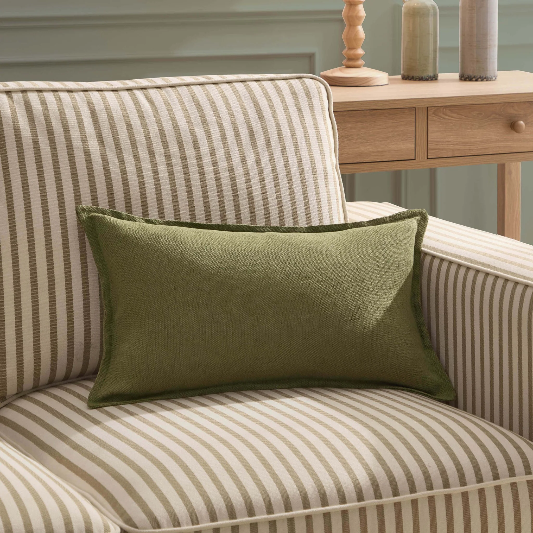Linen Blend Sofa Cushion Cover - Olive Green - Image 3