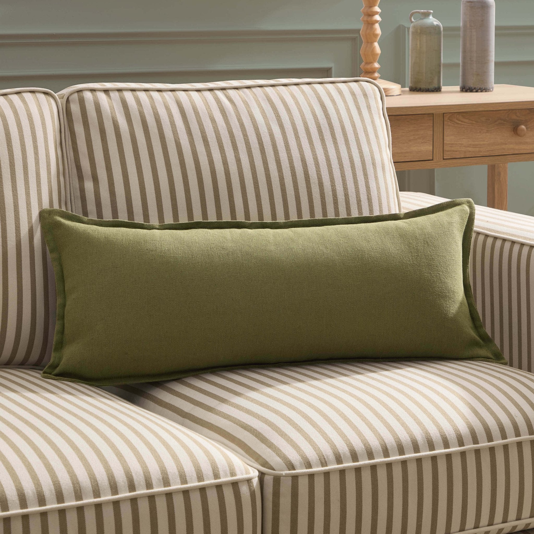 Linen Blend Sofa Cushion Cover - Olive Green - Image 4