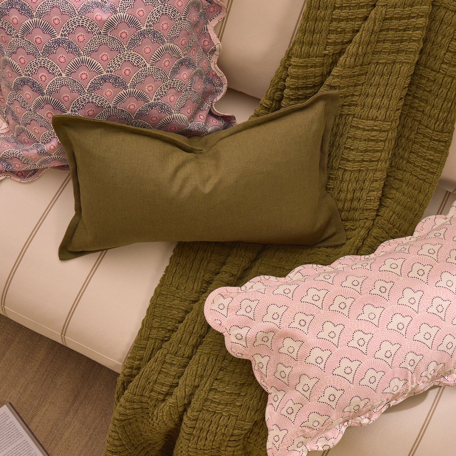 Linen Blend Sofa Cushion Cover - Olive Green - Image 6