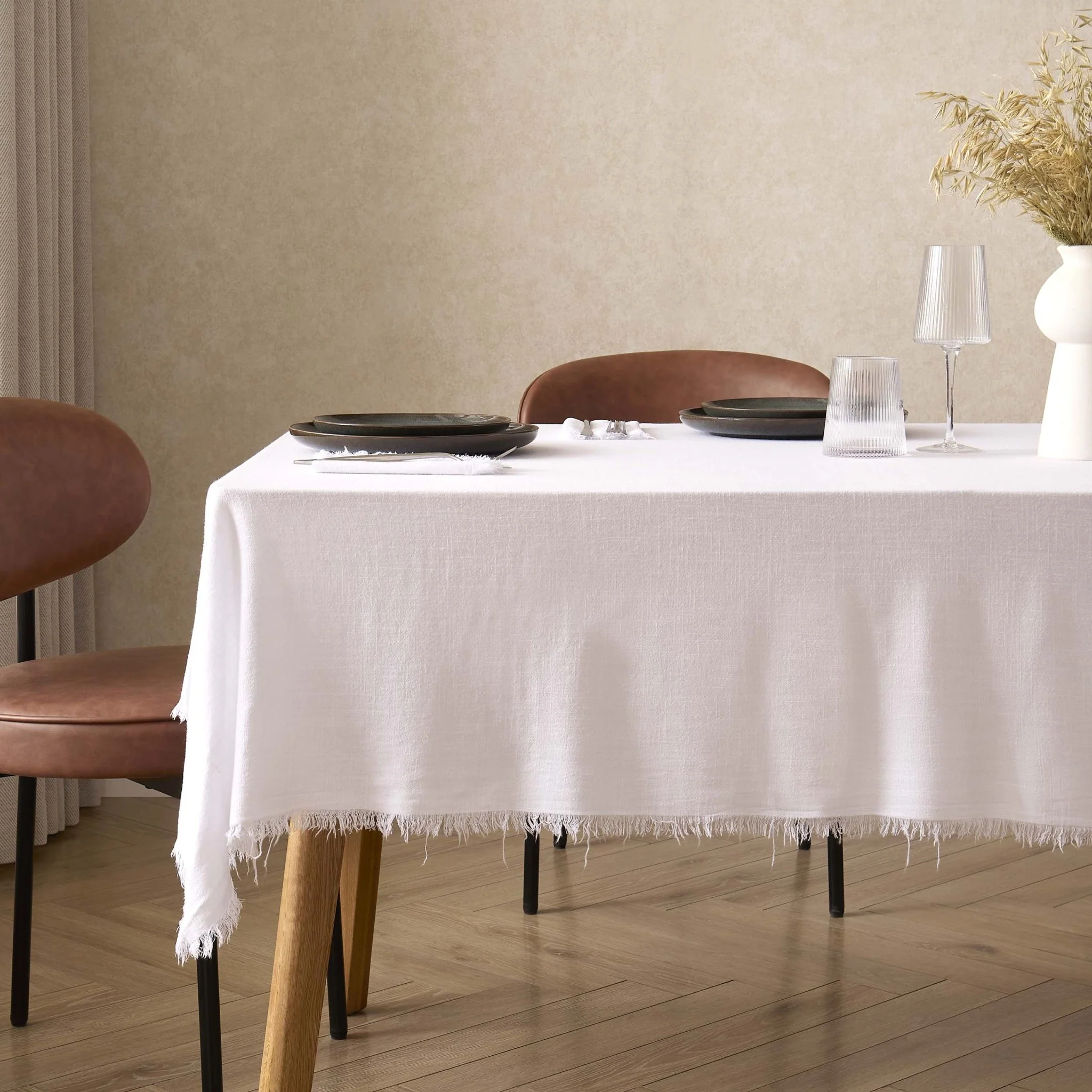 Linen Blend Tablecloth - White - Image 2
