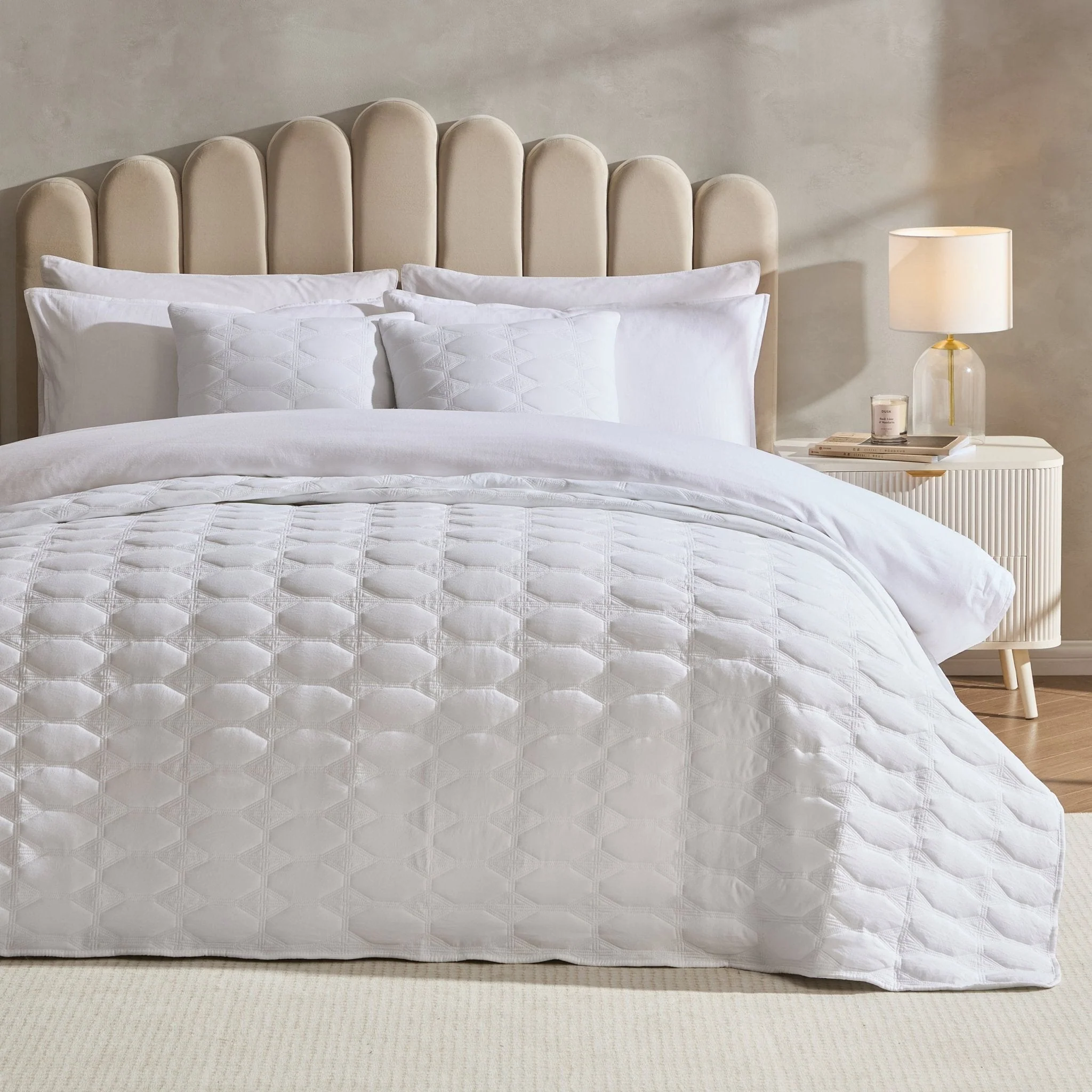 Charlotte Geometric Embroidered Bedspread 2.5m x 2.6m - White