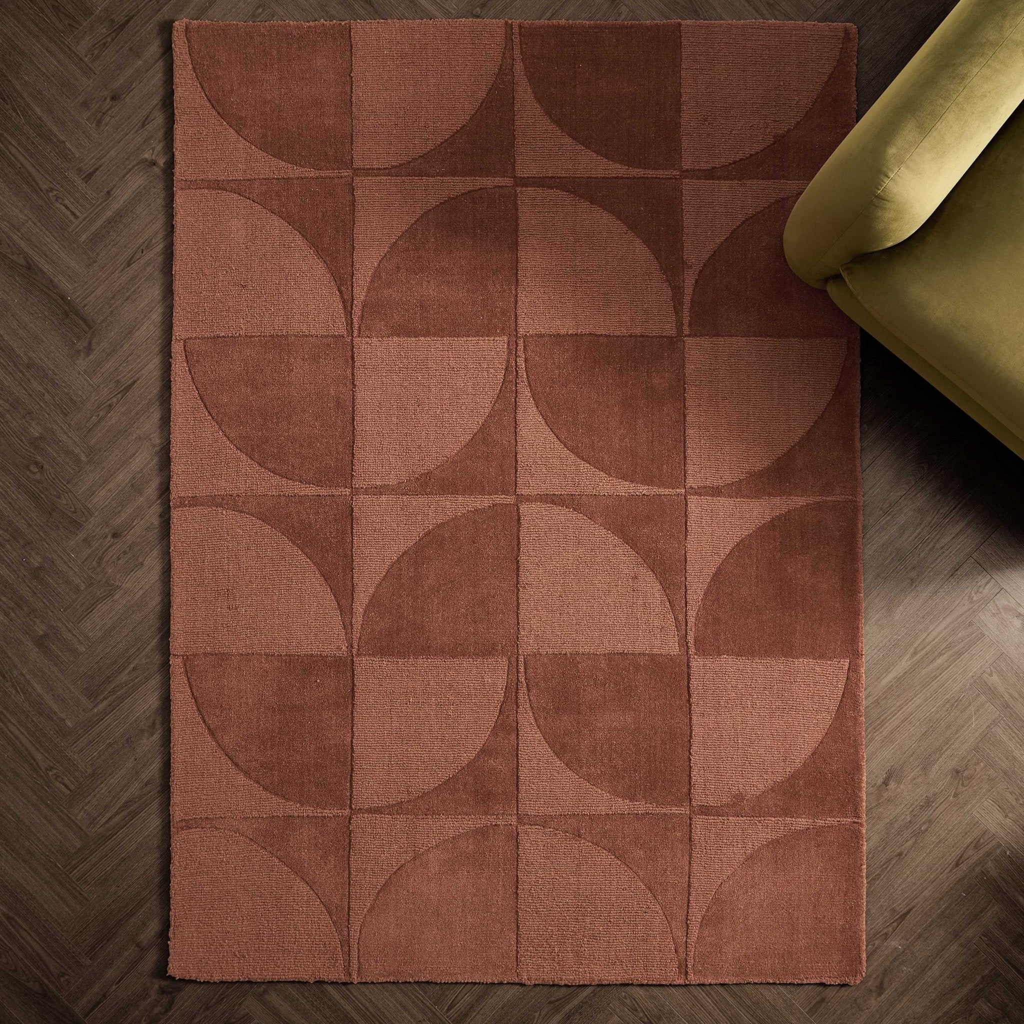 Liv Hand Woven Wool Geometric Pattern Rug - Rust - Image 2