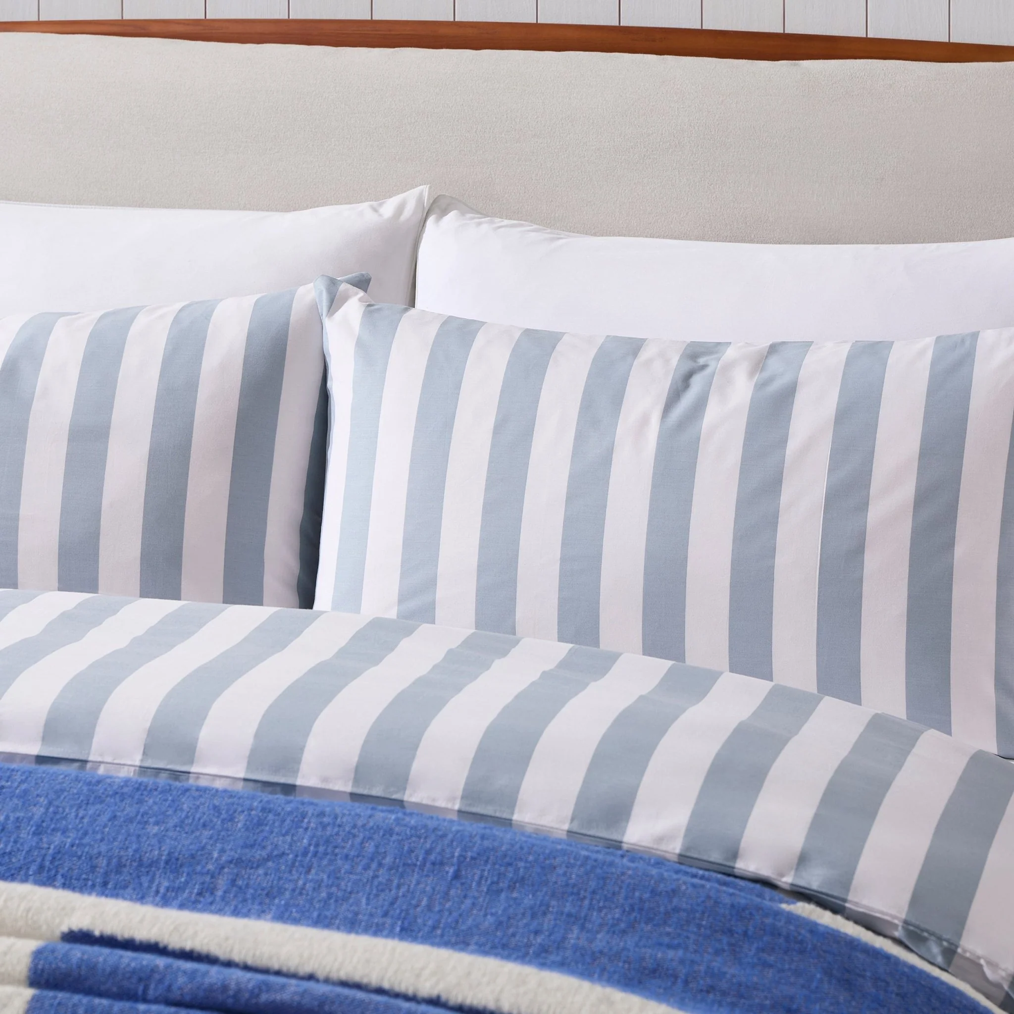Livia 100% Cotton Wide Printed Stripe Duvet Cover & Pillowcase Set - French Blue - Image 3
