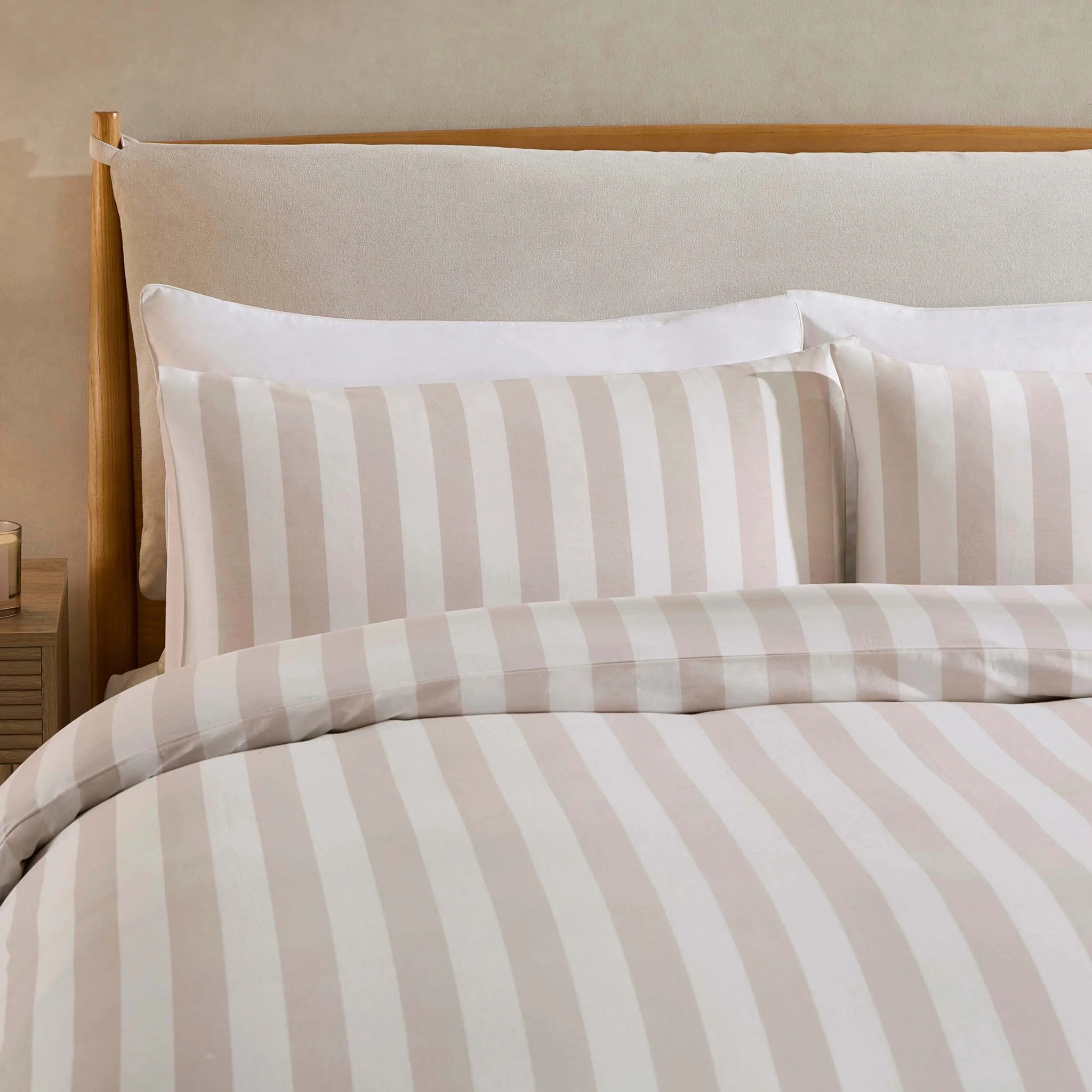 Livia 100% Cotton Wide Printed Stripe Duvet Cover & Pillowcase Set - Natural - Image 2