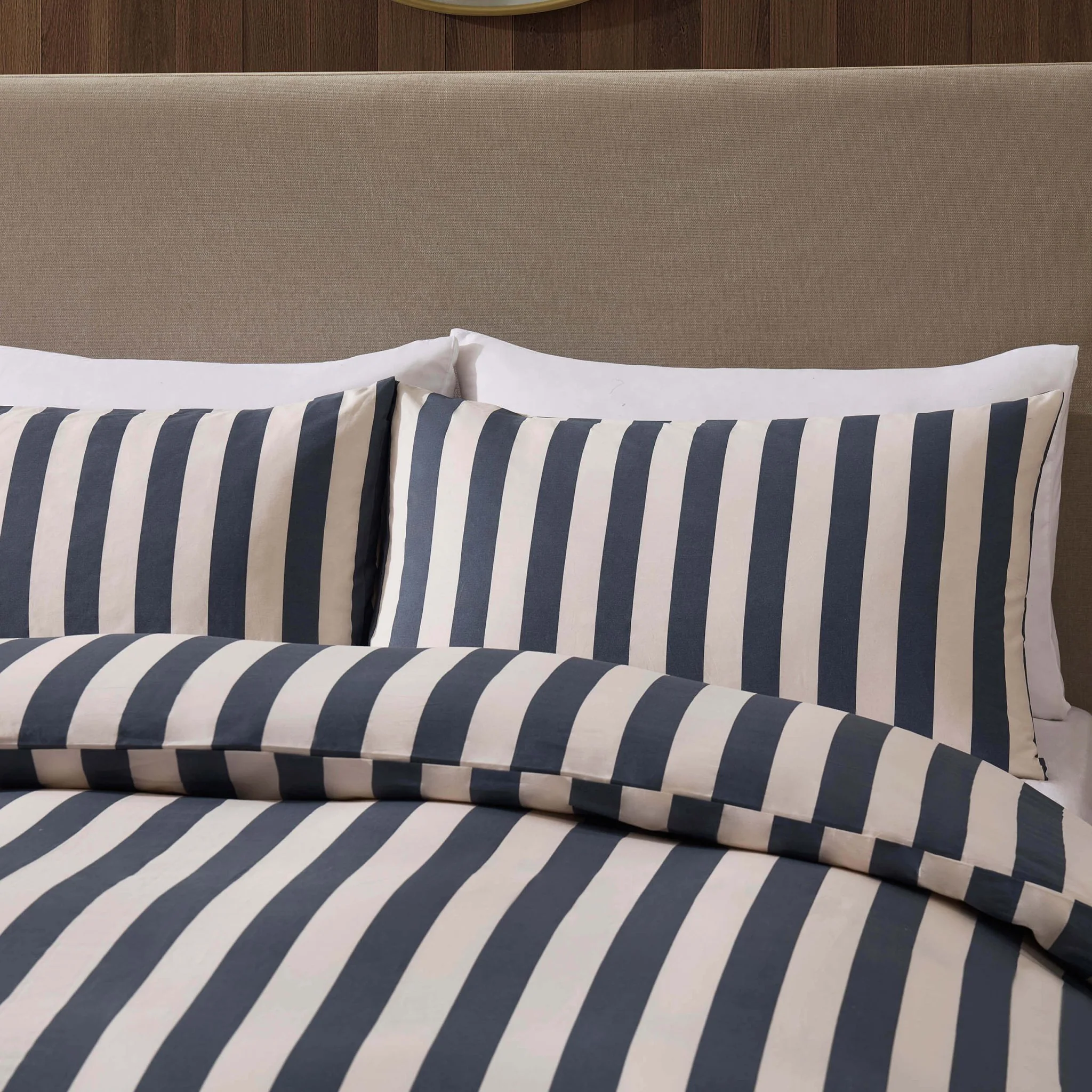 Livia 100% Cotton Wide Printed Stripe Duvet Cover Set - Slate Blue - Image 2