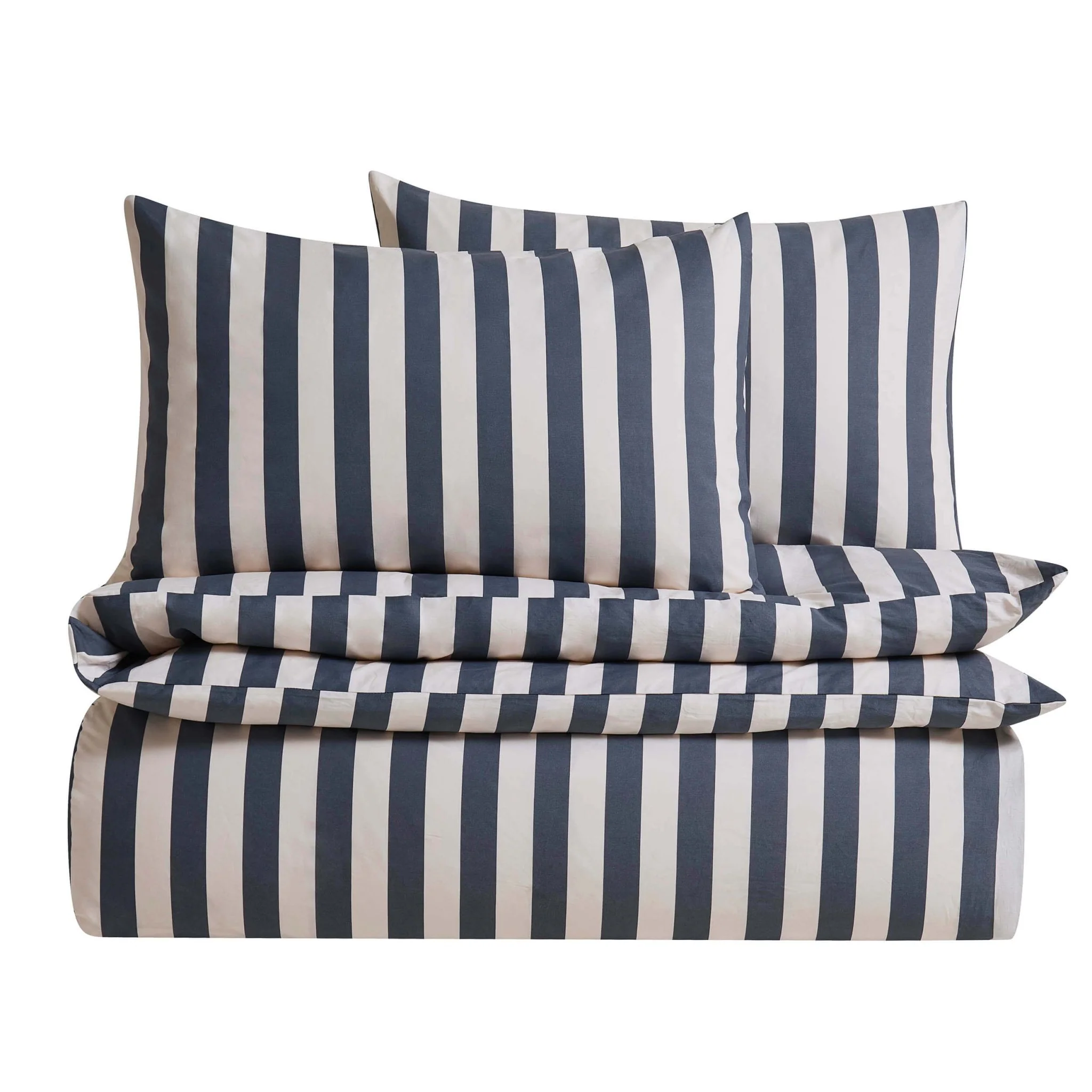 Livia 100% Cotton Wide Printed Stripe Duvet Cover Set - Slate Blue - Image 6