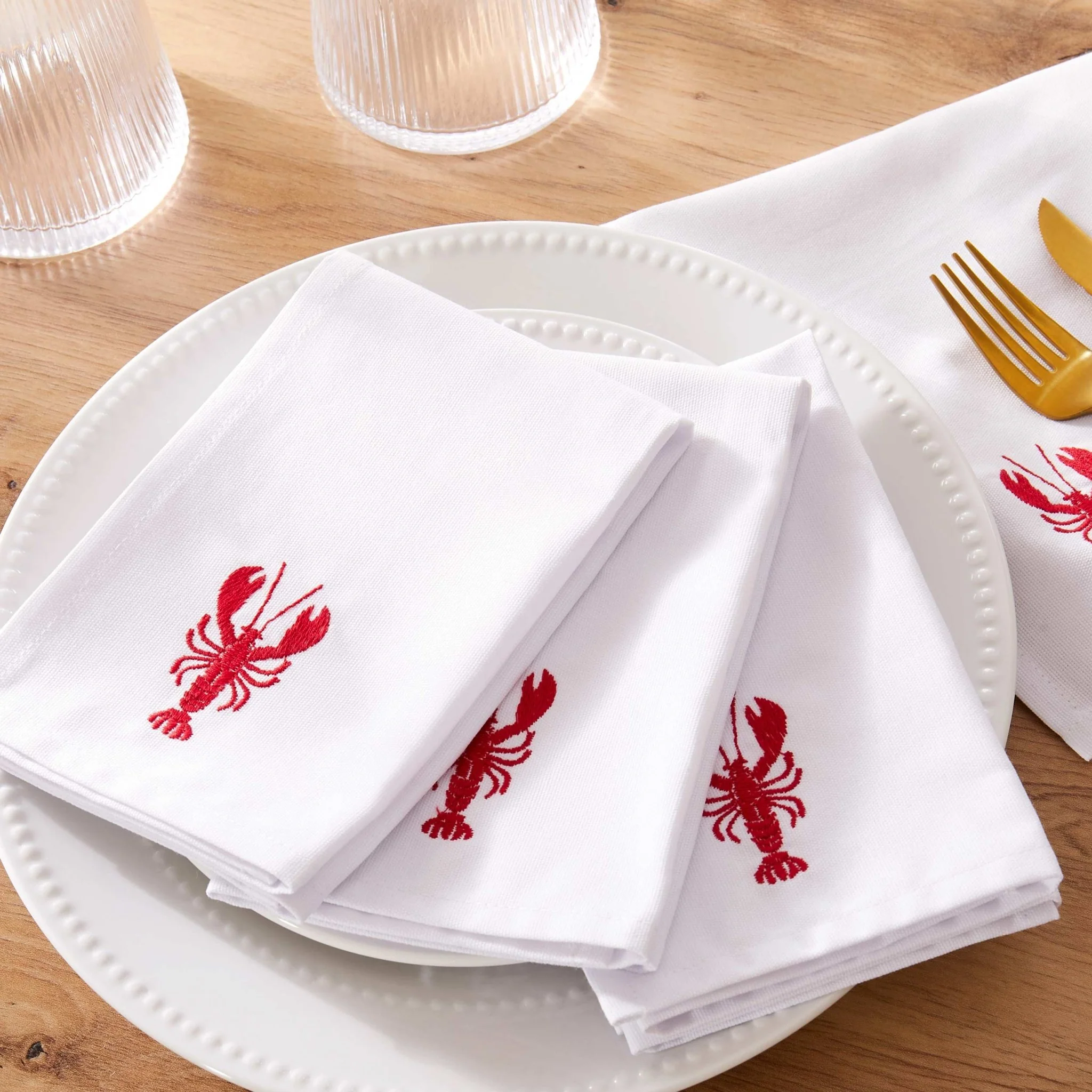 Lobster Embroidered Napkins - Set of 4