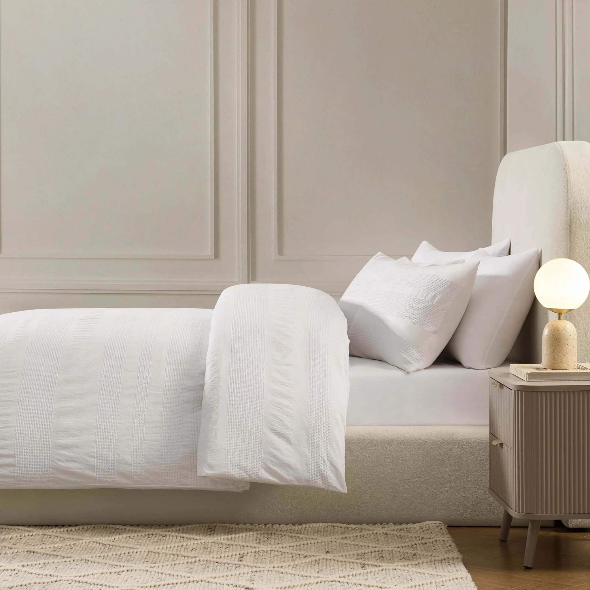 Logan 100% Cotton Waffle Stripe Duvet Cover & Pillowcase Set - White - Image 3