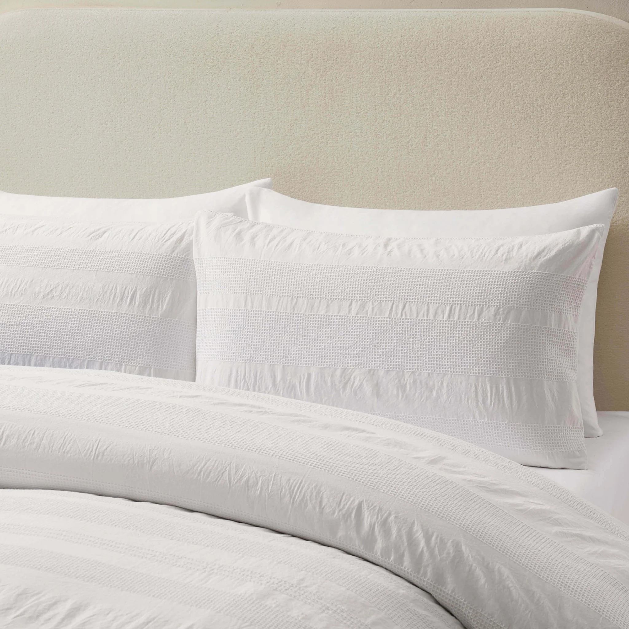 Logan 100% Cotton Waffle Stripe Duvet Cover & Pillowcase Set - White - Image 4