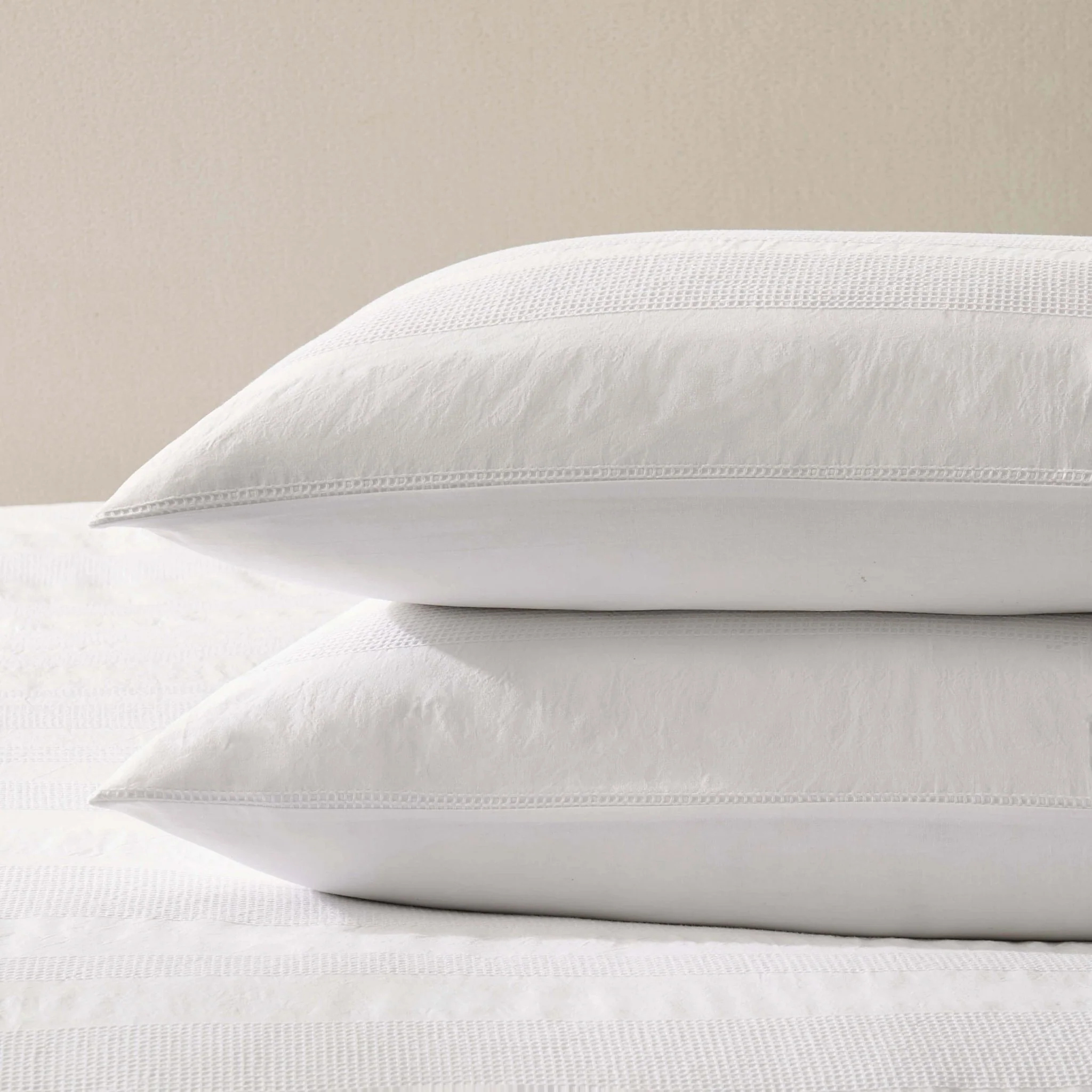 Logan 100% Cotton Waffle Stripe Duvet Cover & Pillowcase Set - White - Image 5