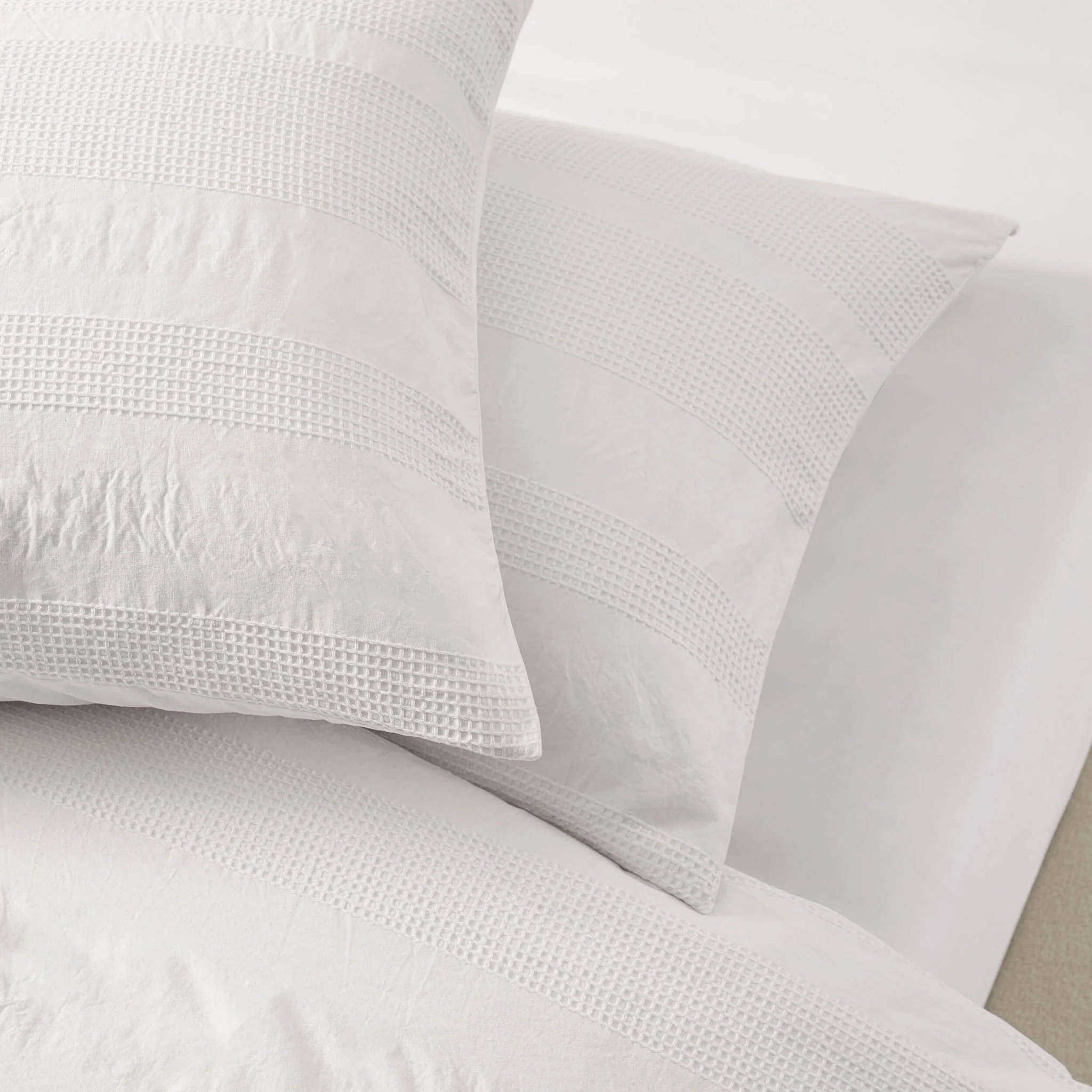 Logan 100% Cotton Waffle Stripe Duvet Cover & Pillowcase Set - White - Image 6