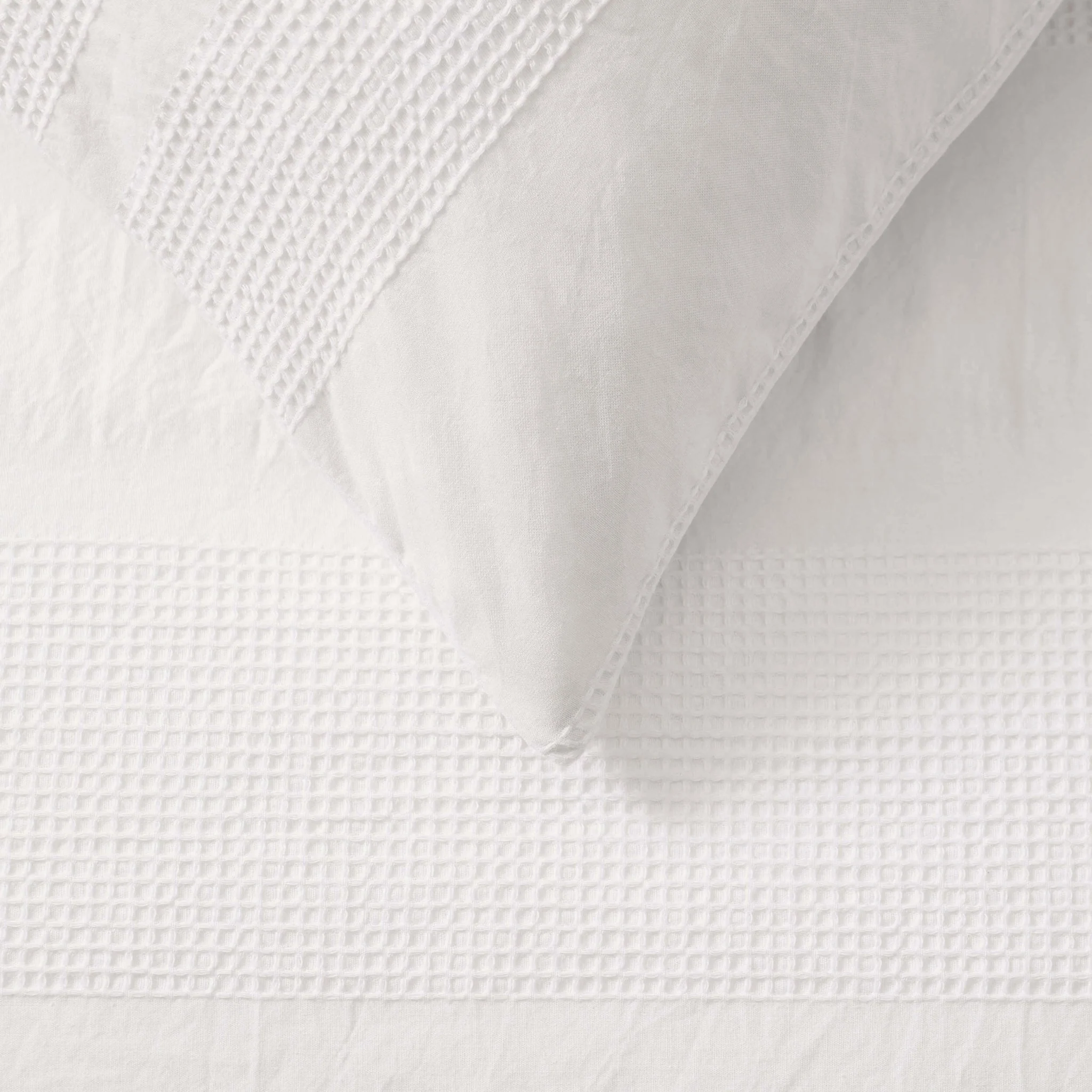 Logan 100% Cotton Waffle Stripe Duvet Cover & Pillowcase Set - White - Image 7