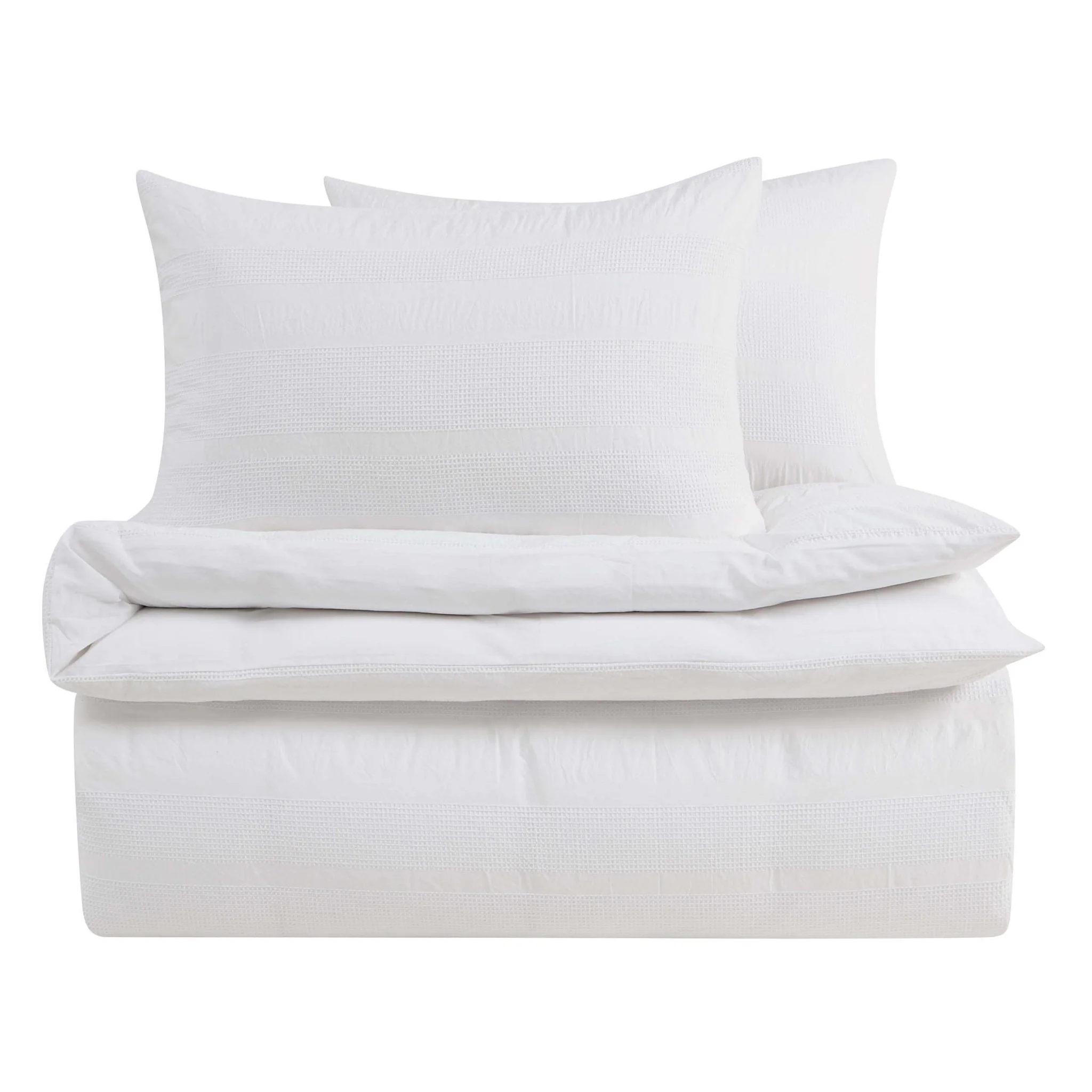 Logan 100% Cotton Waffle Stripe Duvet Cover & Pillowcase Set - White - Image 9