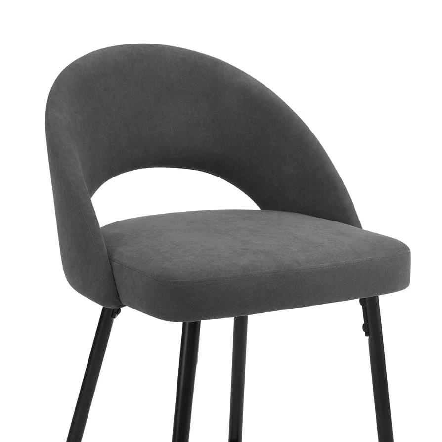 Lola Set of 2 Barstools - Matte Velvet - Grey - Image 3