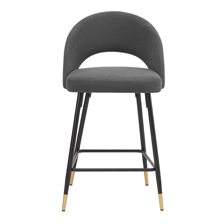Lola Set of 2 Barstools - Matte Velvet - Grey - Image 4