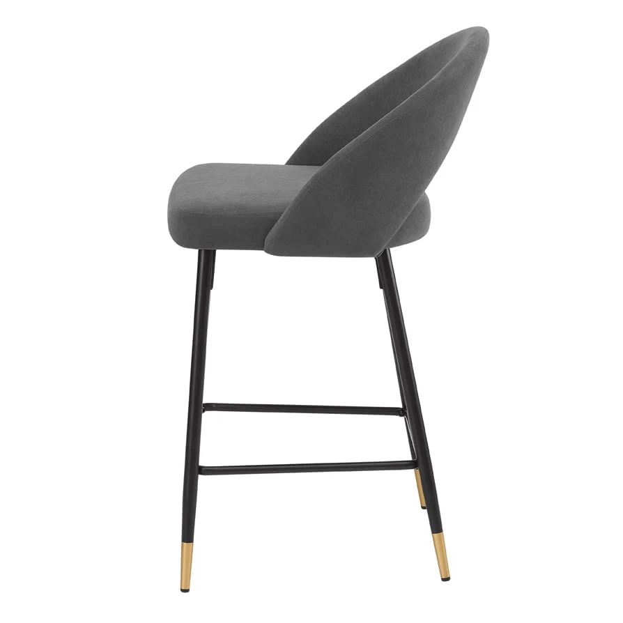 Lola Set of 2 Barstools - Matte Velvet - Grey - Image 5