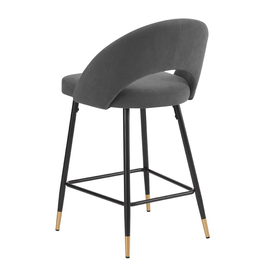 Lola Set of 2 Barstools - Matte Velvet - Grey - Image 6