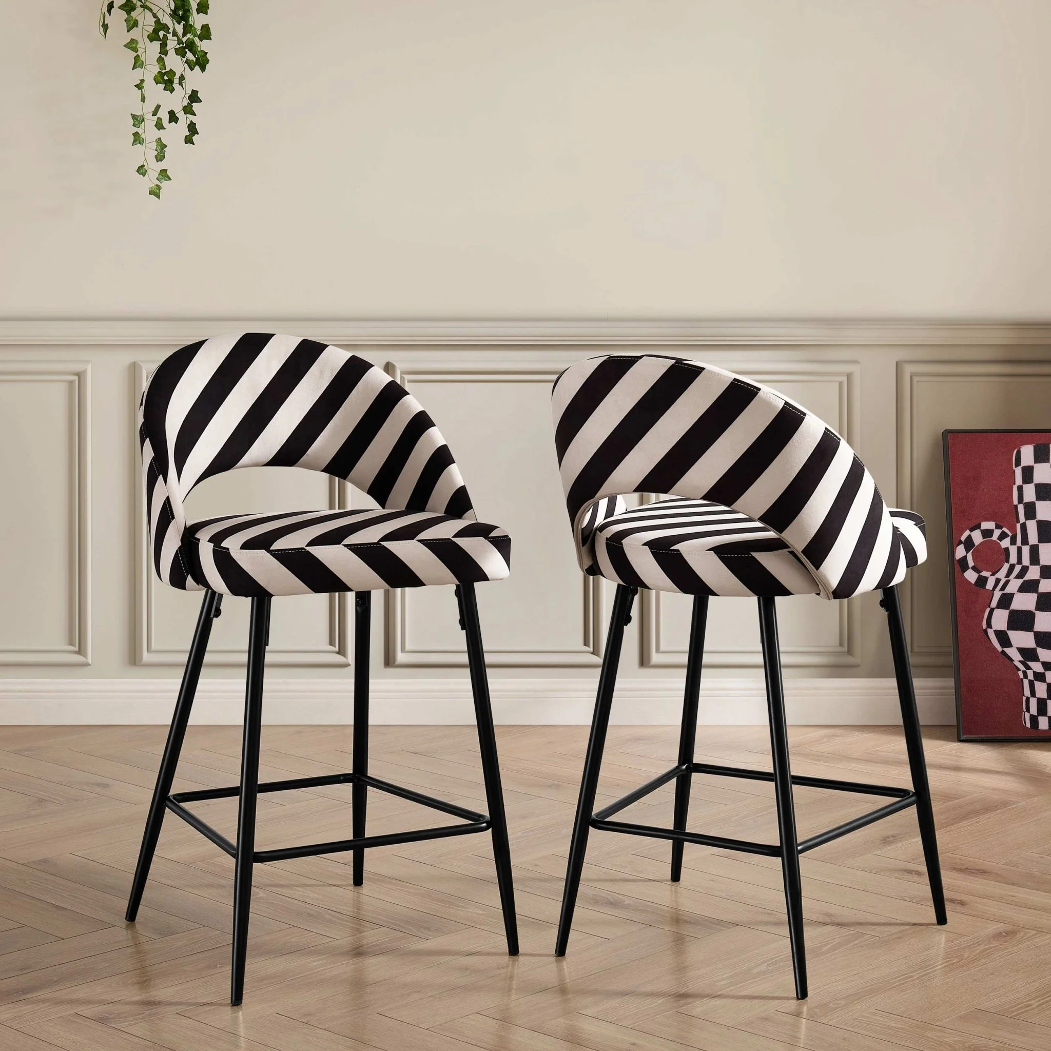 Lola Set of 2 Barstools - Mono Stripe