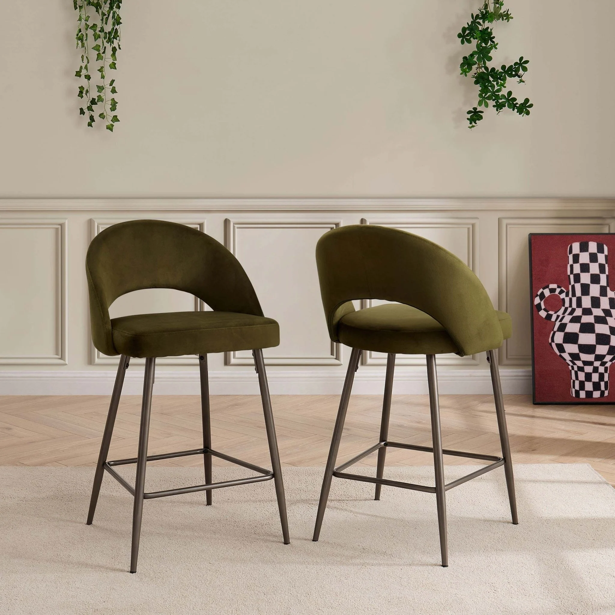 Lola Set of 2 Barstools - Rich Green