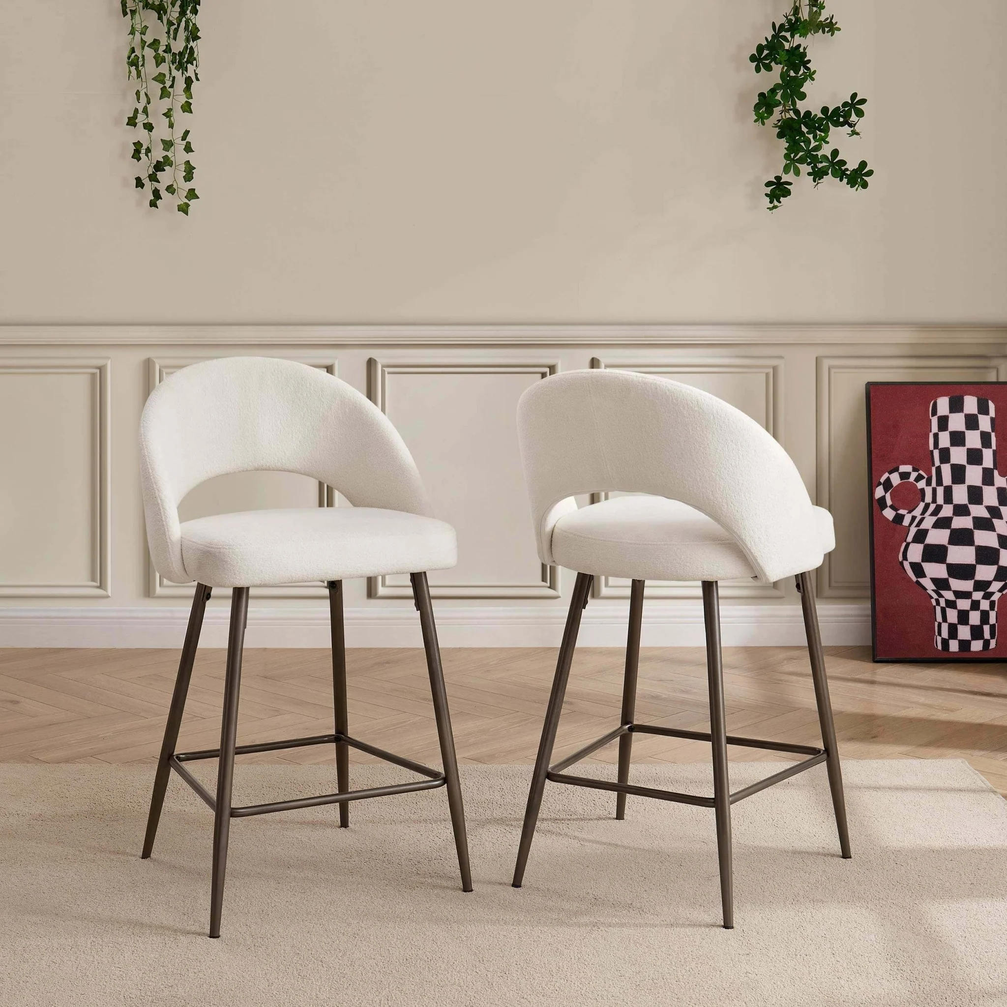 Lola Set of 2 Barstools - Teddy Cream