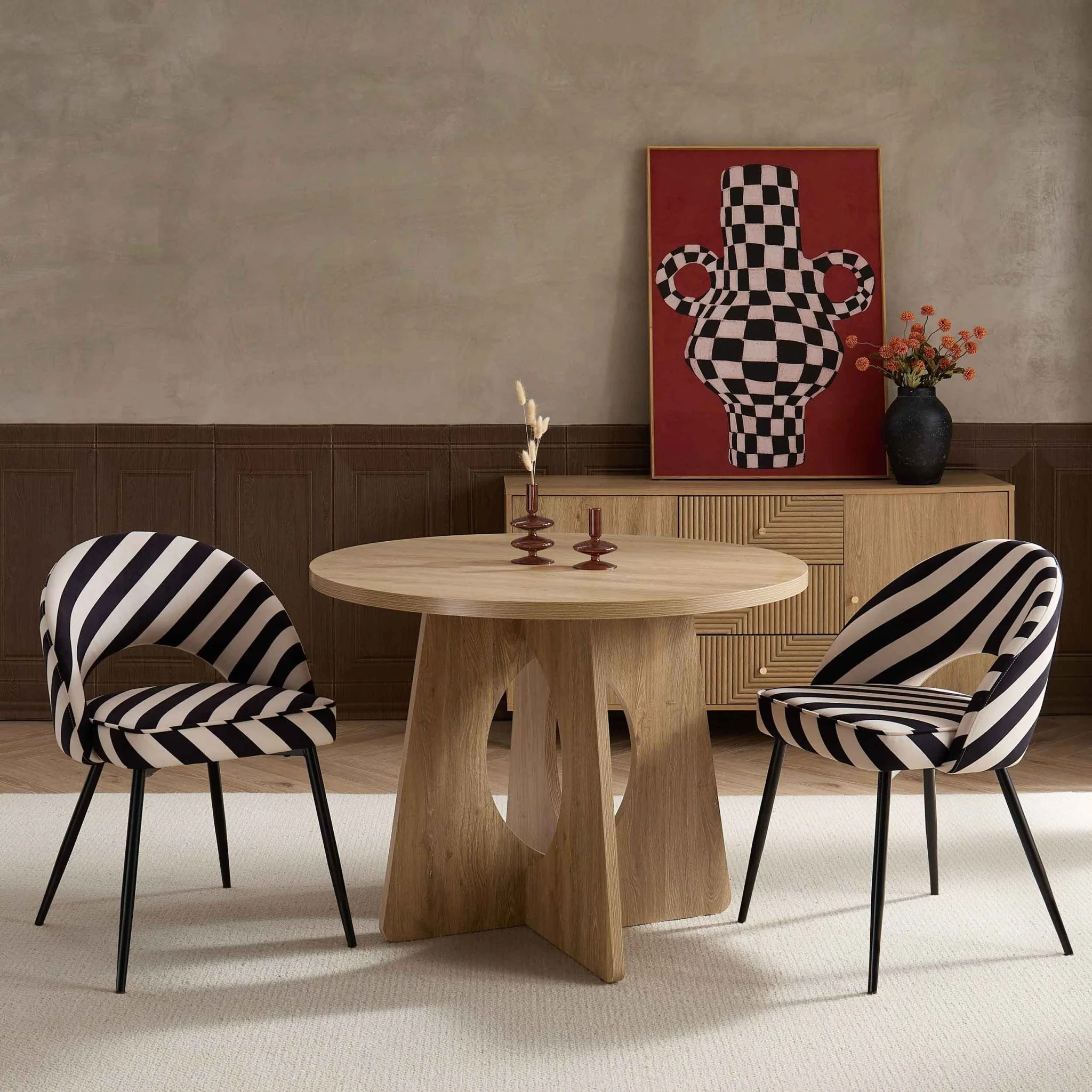 Lola Set of 2 Dining Chairs - Mono Stripe