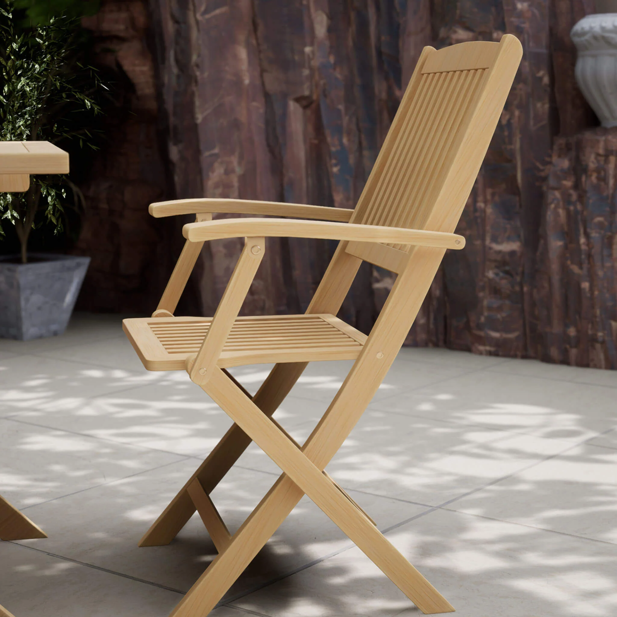 London Outdoor 2 Seater Square Folding Bistro Table and Chairs - Natural - Image 2