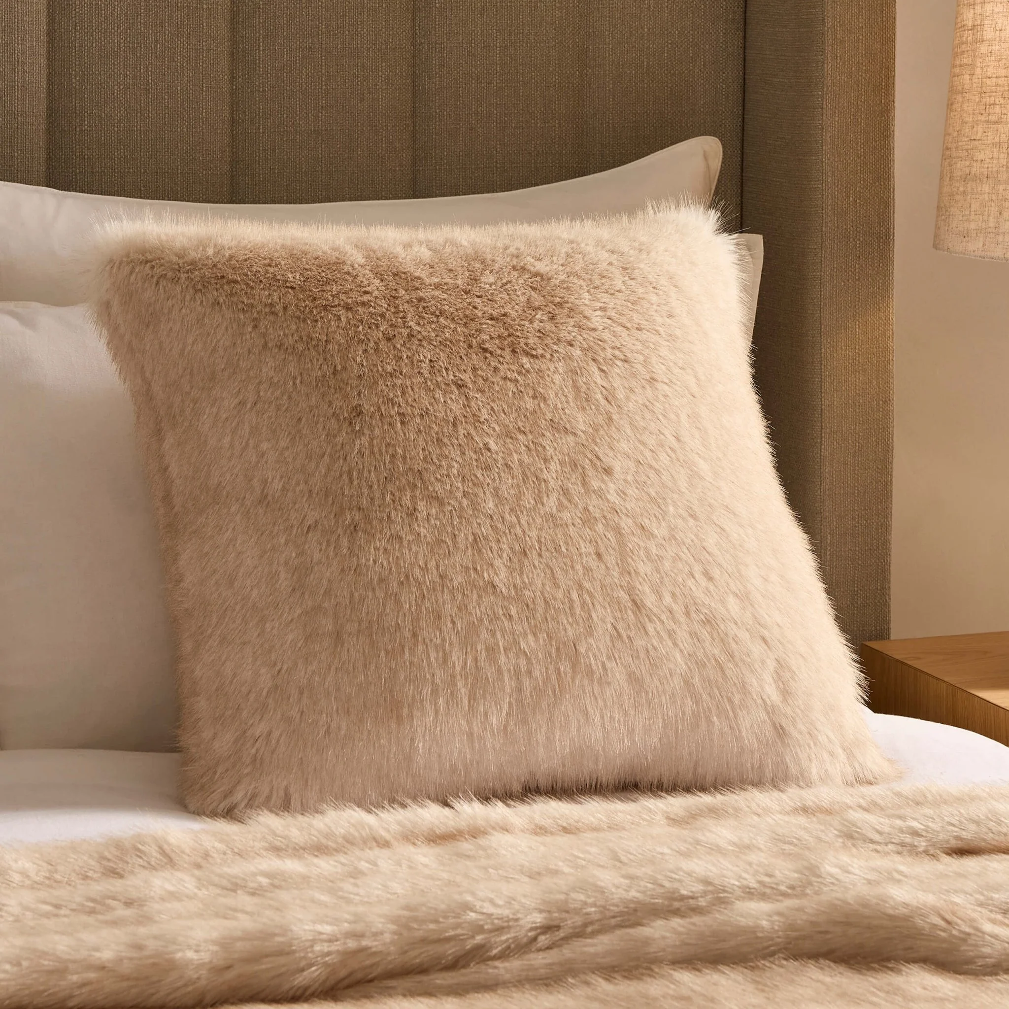 Long Faux Fur Cushion Cover - Natural