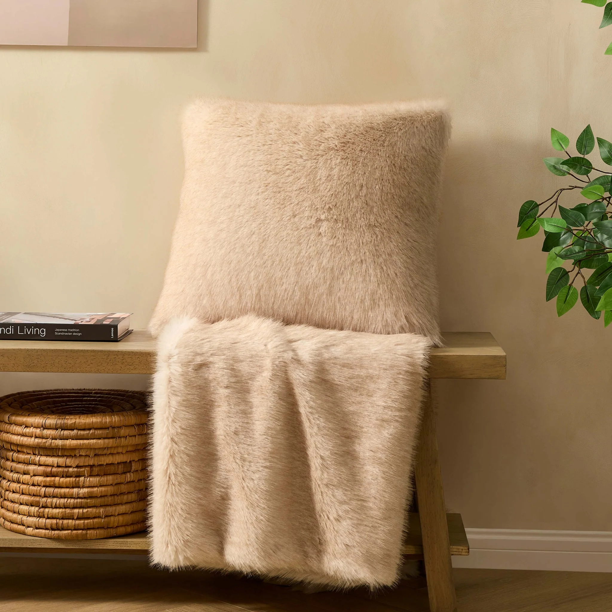 Long Faux Fur Cushion Cover - Natural - Image 3