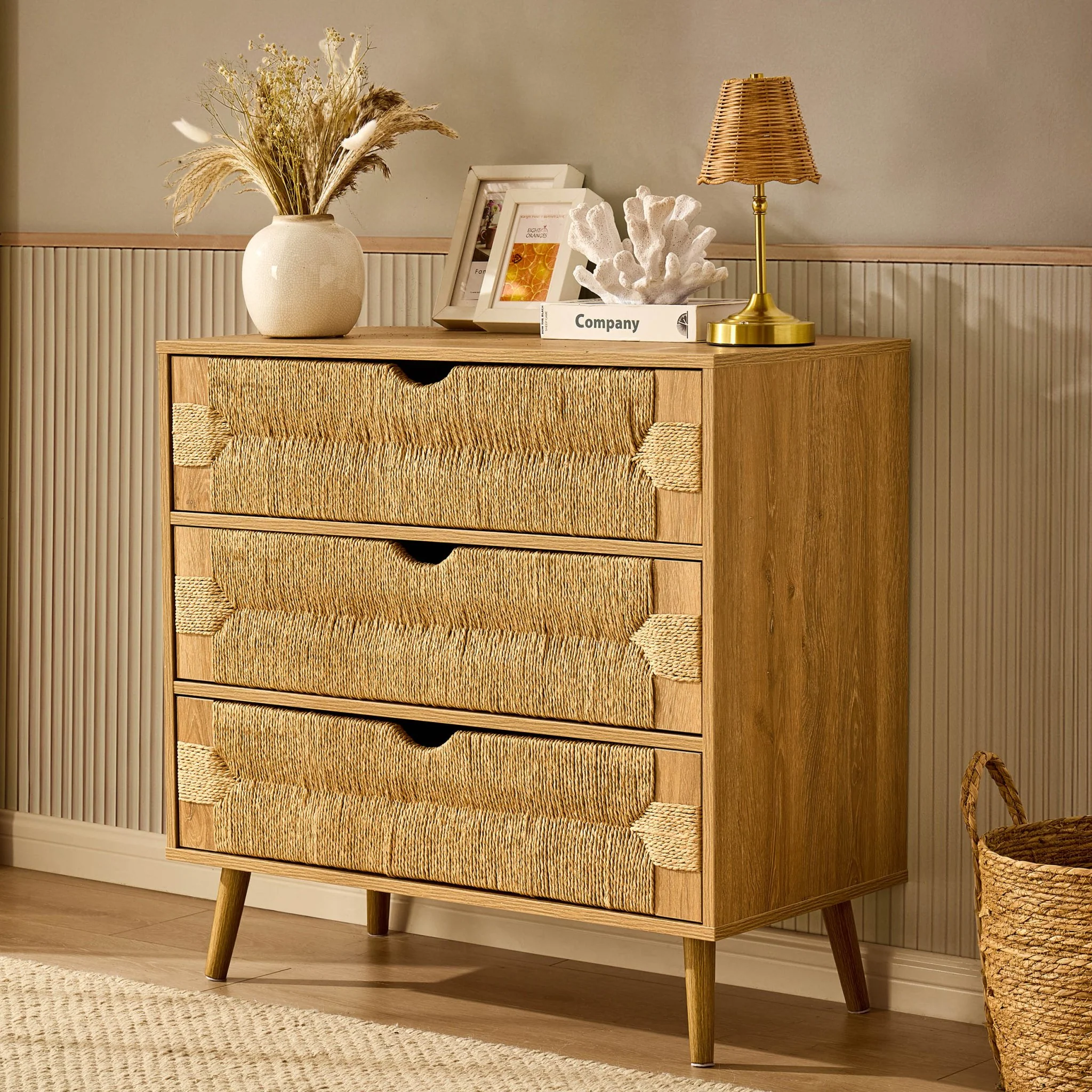 Lottie Woven 3 Drawer Chest - Light Wood