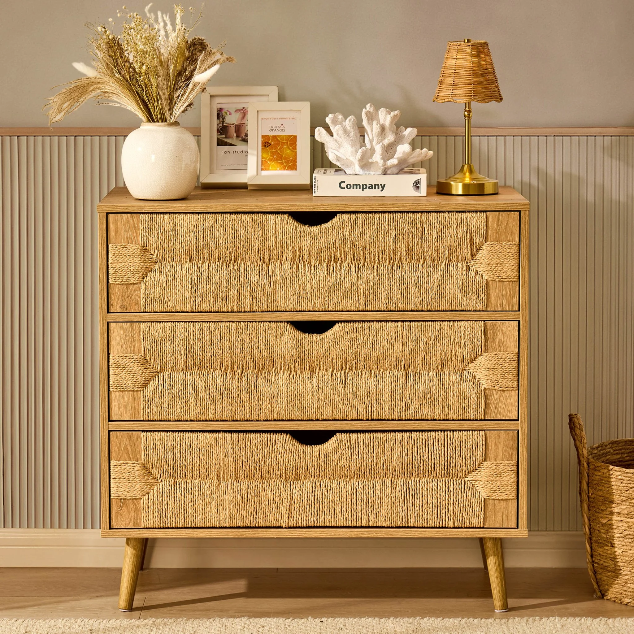 Lottie Woven 3 Drawer Chest - Light Wood - Image 2