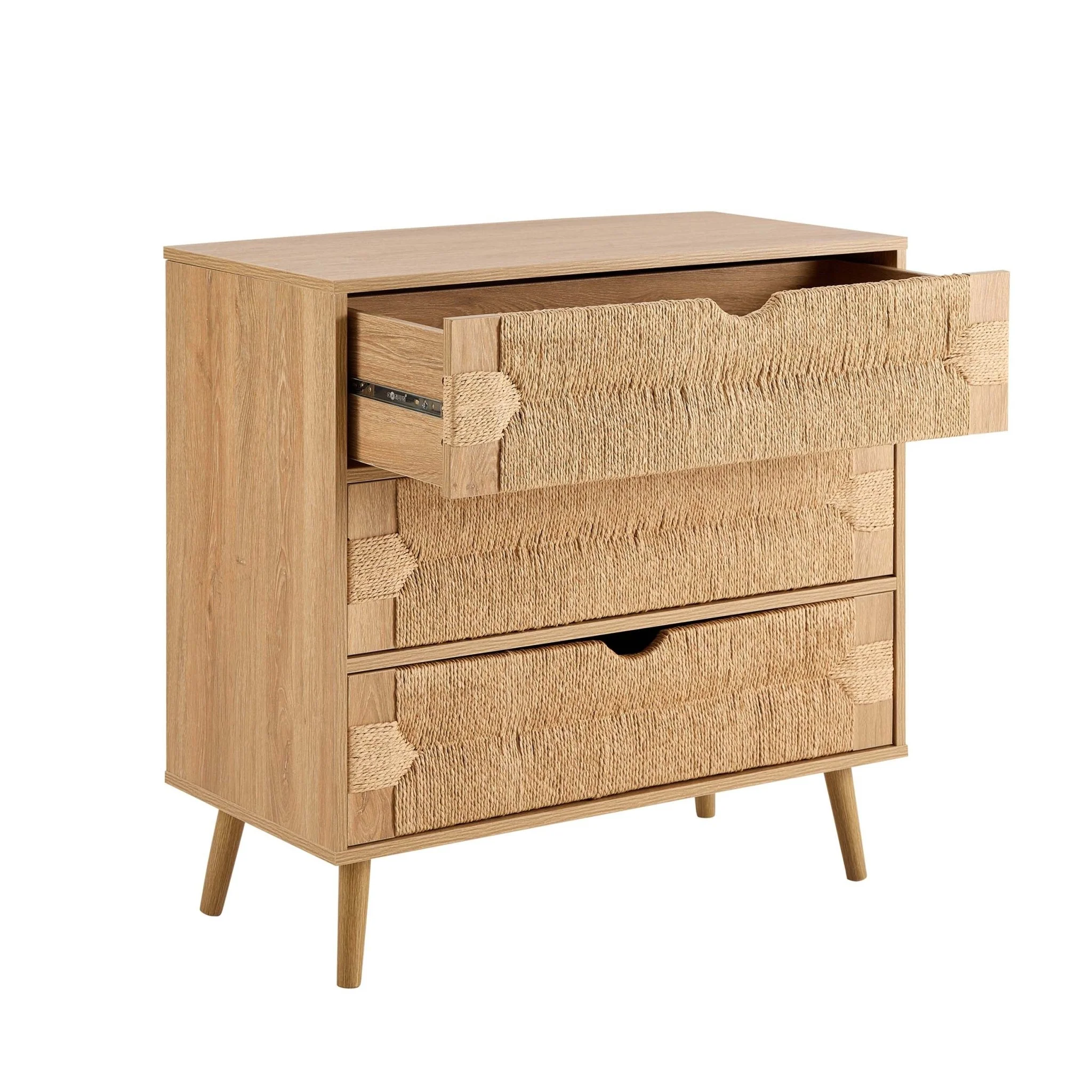 Lottie Woven 3 Drawer Chest - Light Wood - Image 4